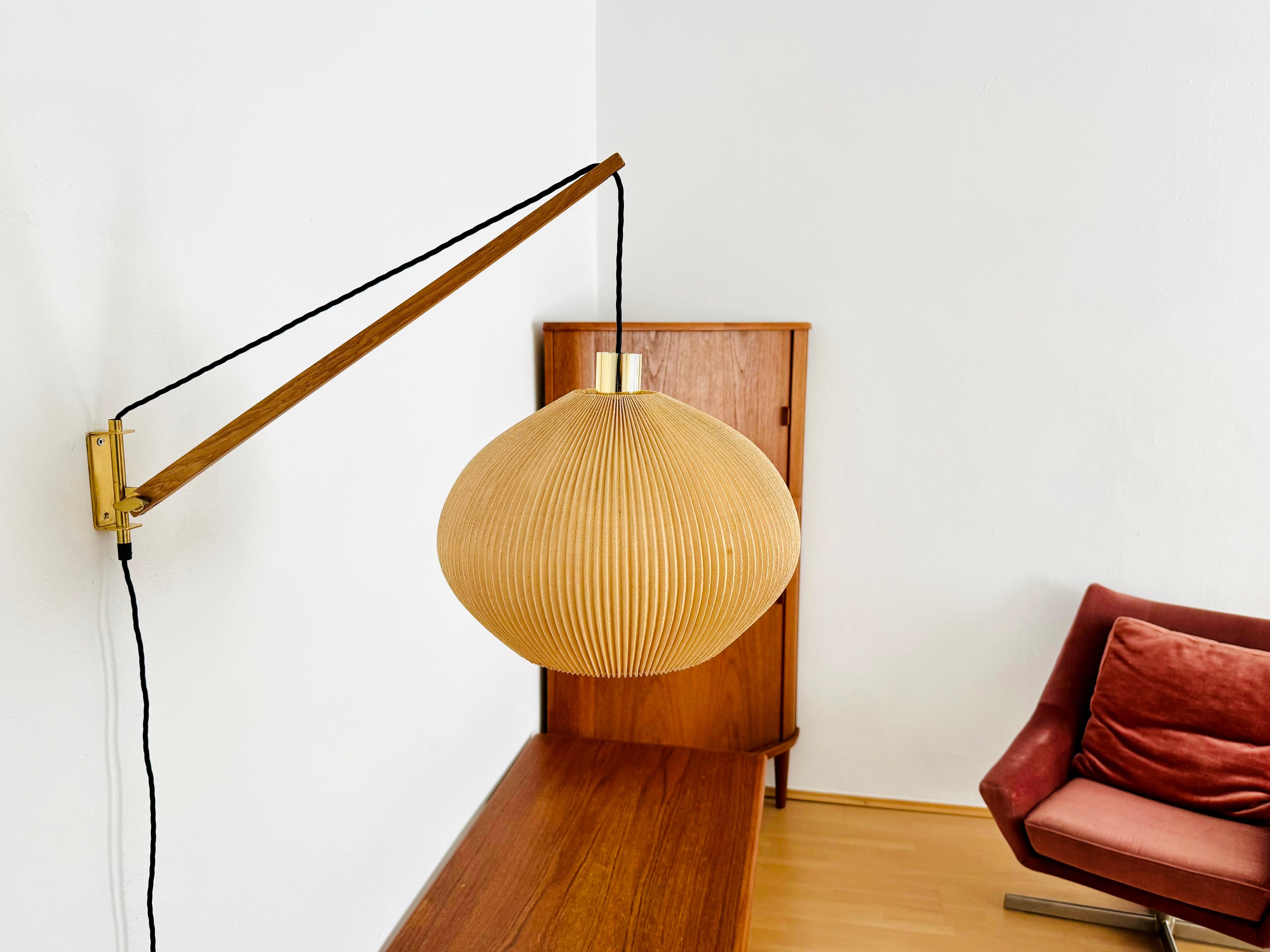 Adjustable Pleating, Brass and Oak Sconce For Sale 2