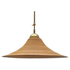 Lampada a sospensione regolabile in rattan, Italia, 1970