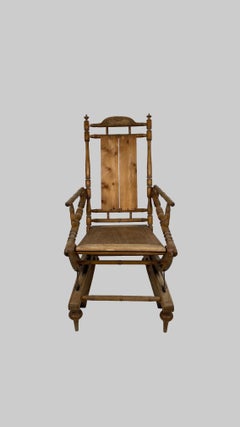 Adjustable Reclining Rocking Chair in Solid Pine, Finland, Circa 1900