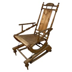 Adjustable Reclining Rocking Chair in Solid Pine, Finland, Circa 1900