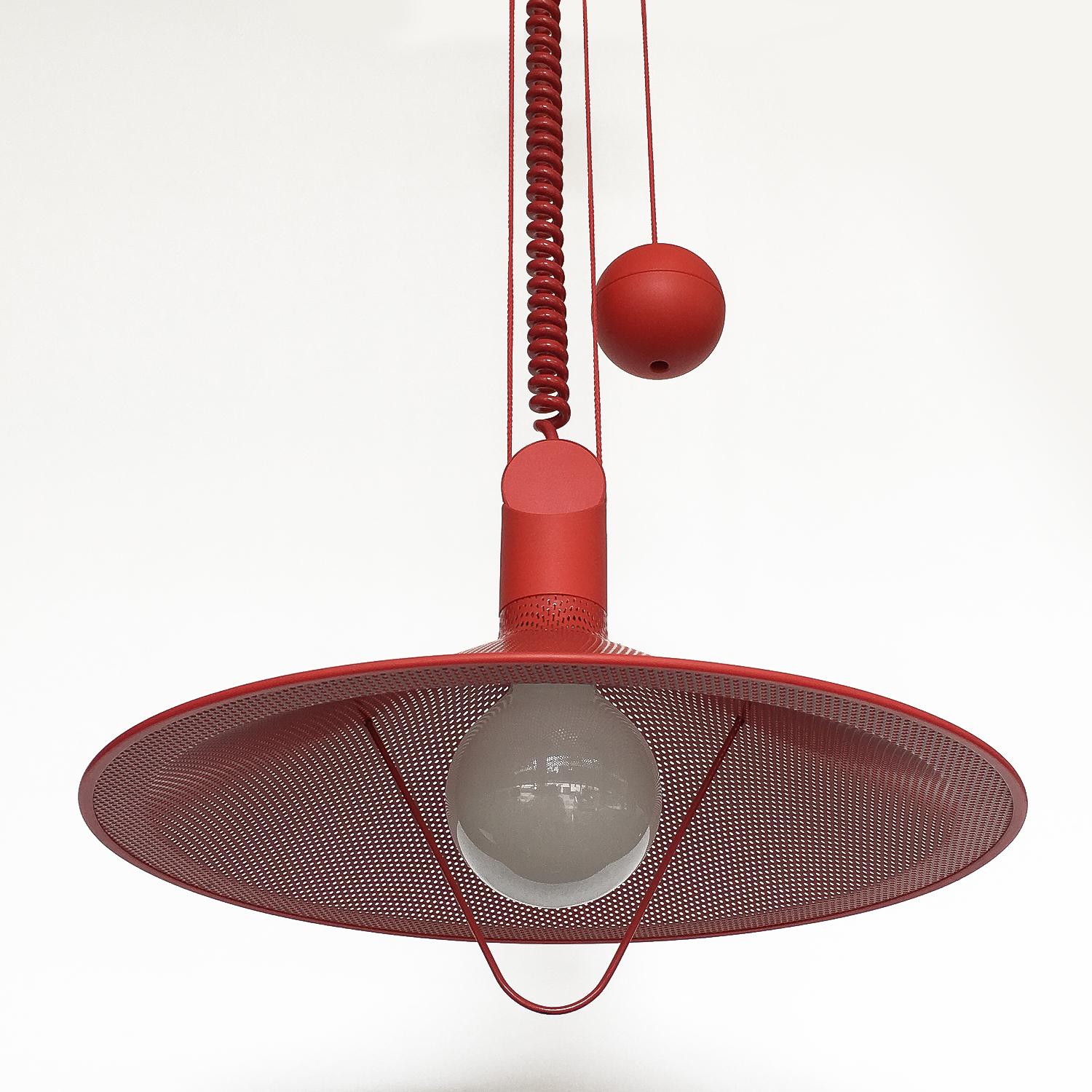 Adjustable Red Enameled Perforated Postmodern Pendant Fixture 4