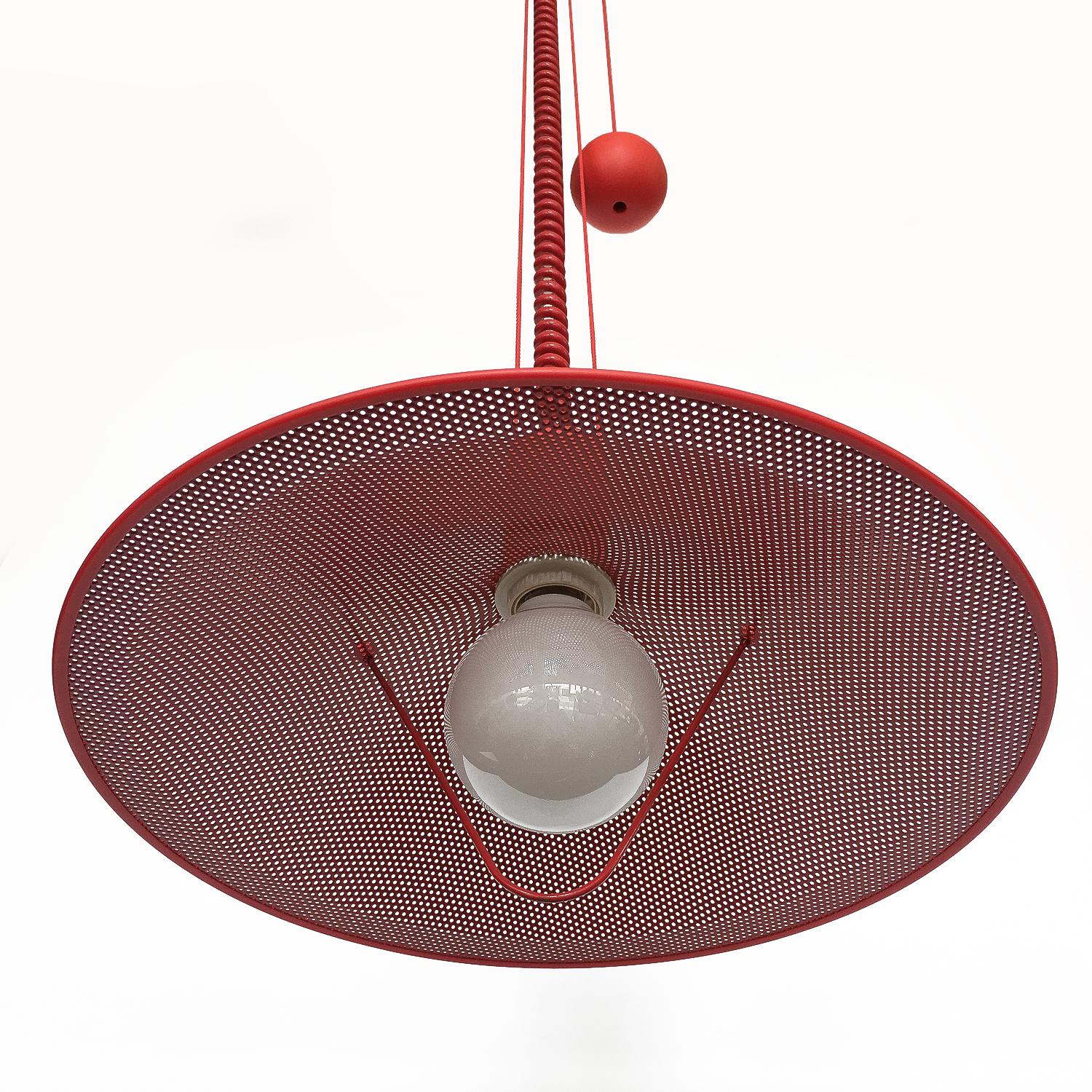 Adjustable Red Enameled Perforated Postmodern Pendant Fixture 6