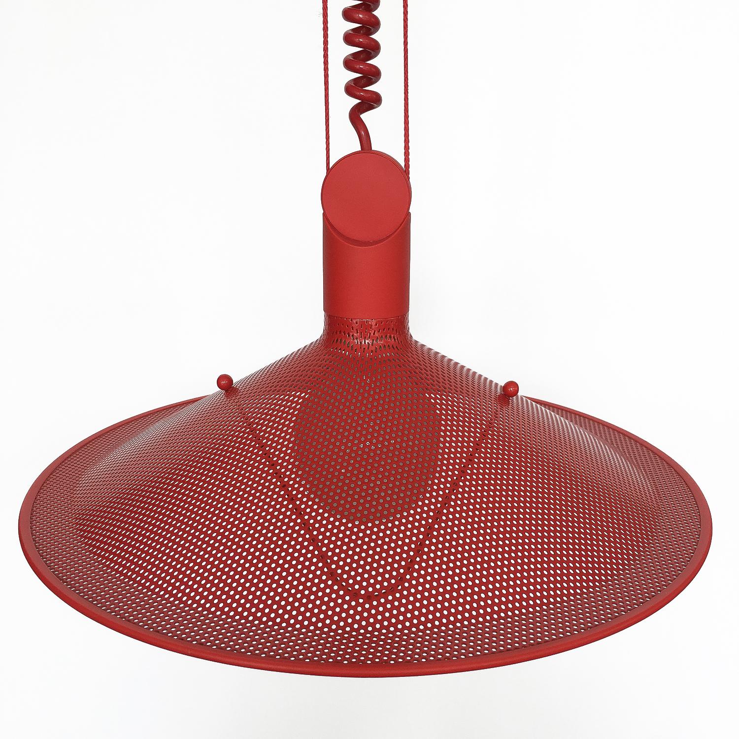 Adjustable Red Enameled Perforated Postmodern Pendant Fixture 8