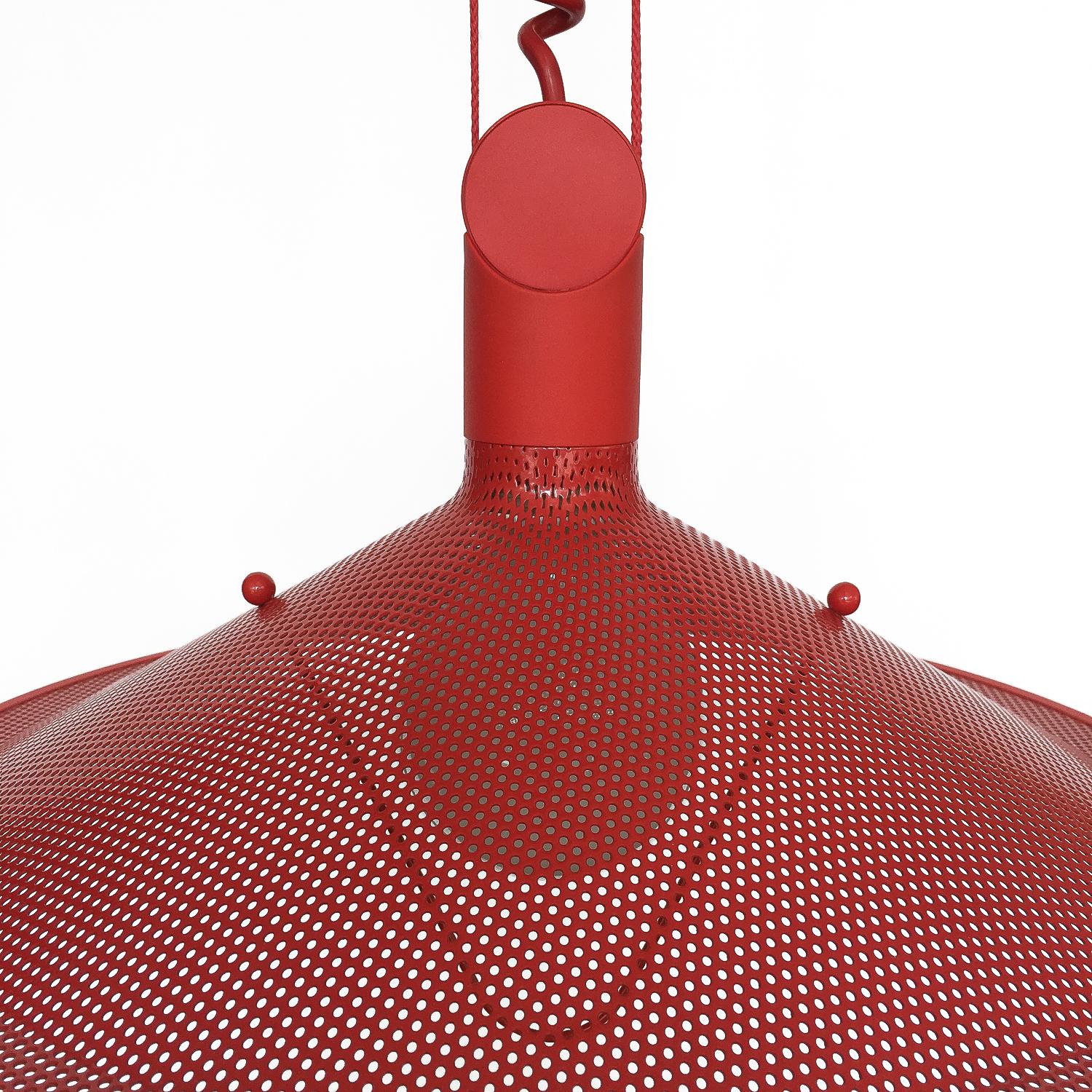 Adjustable Red Enameled Perforated Postmodern Pendant Fixture 9