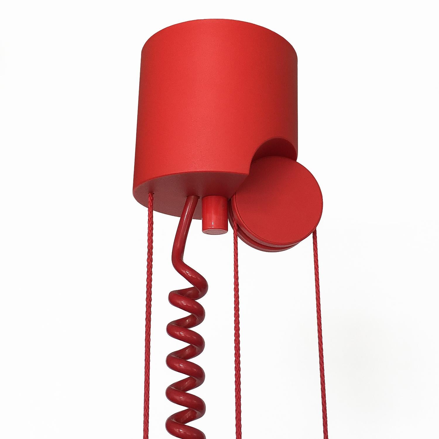 Cord Adjustable Red Enameled Perforated Postmodern Pendant Fixture