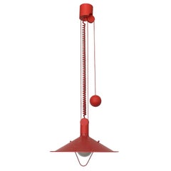 Adjustable Red Enameled Perforated Postmodern Pendant Fixture