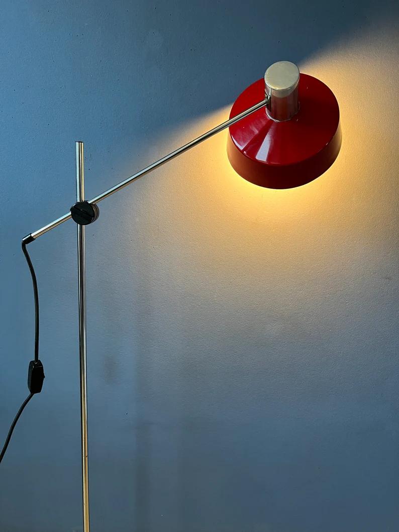 20th Century Adjustable Red Floor Lamp in Style of Hoogervorst, 1970s For Sale