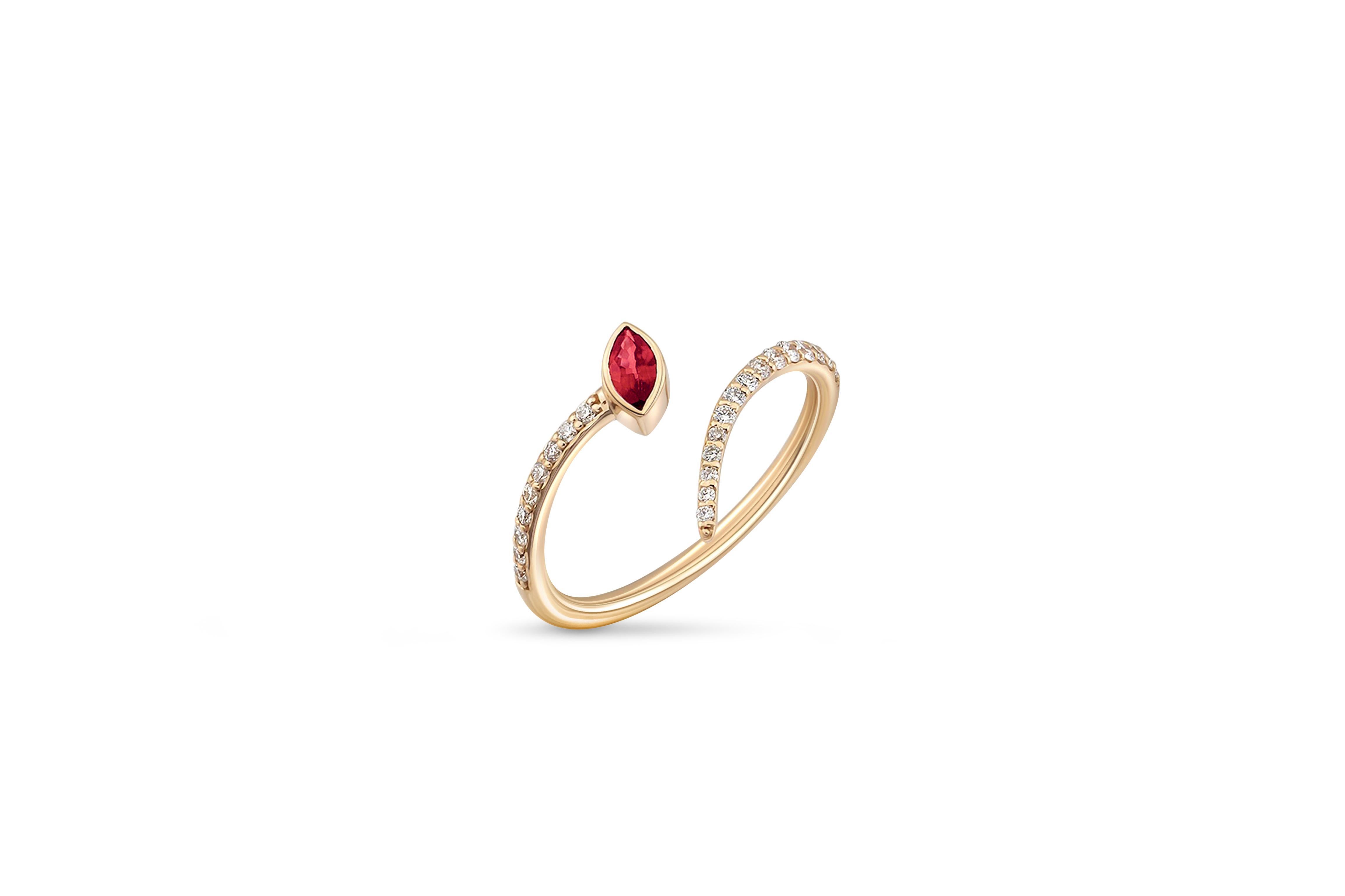 in vendita:  Anello regolabile con rubino rosso di laboratorio e marquise in oro 14k 2