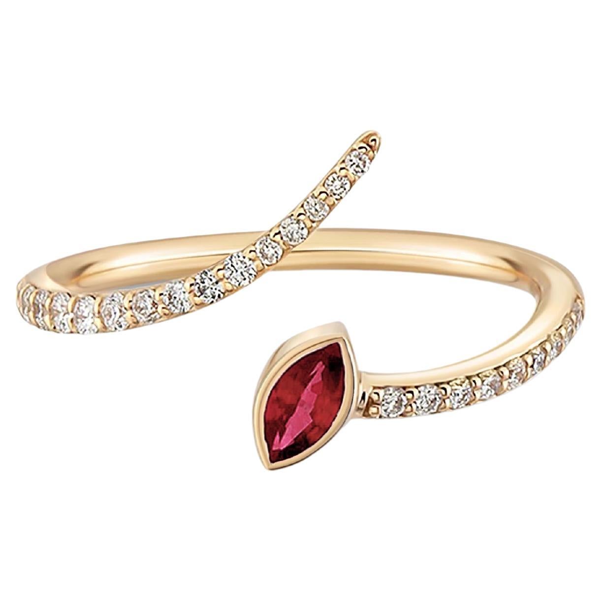 Adjustable red lab ruby marquise 14k gold ring