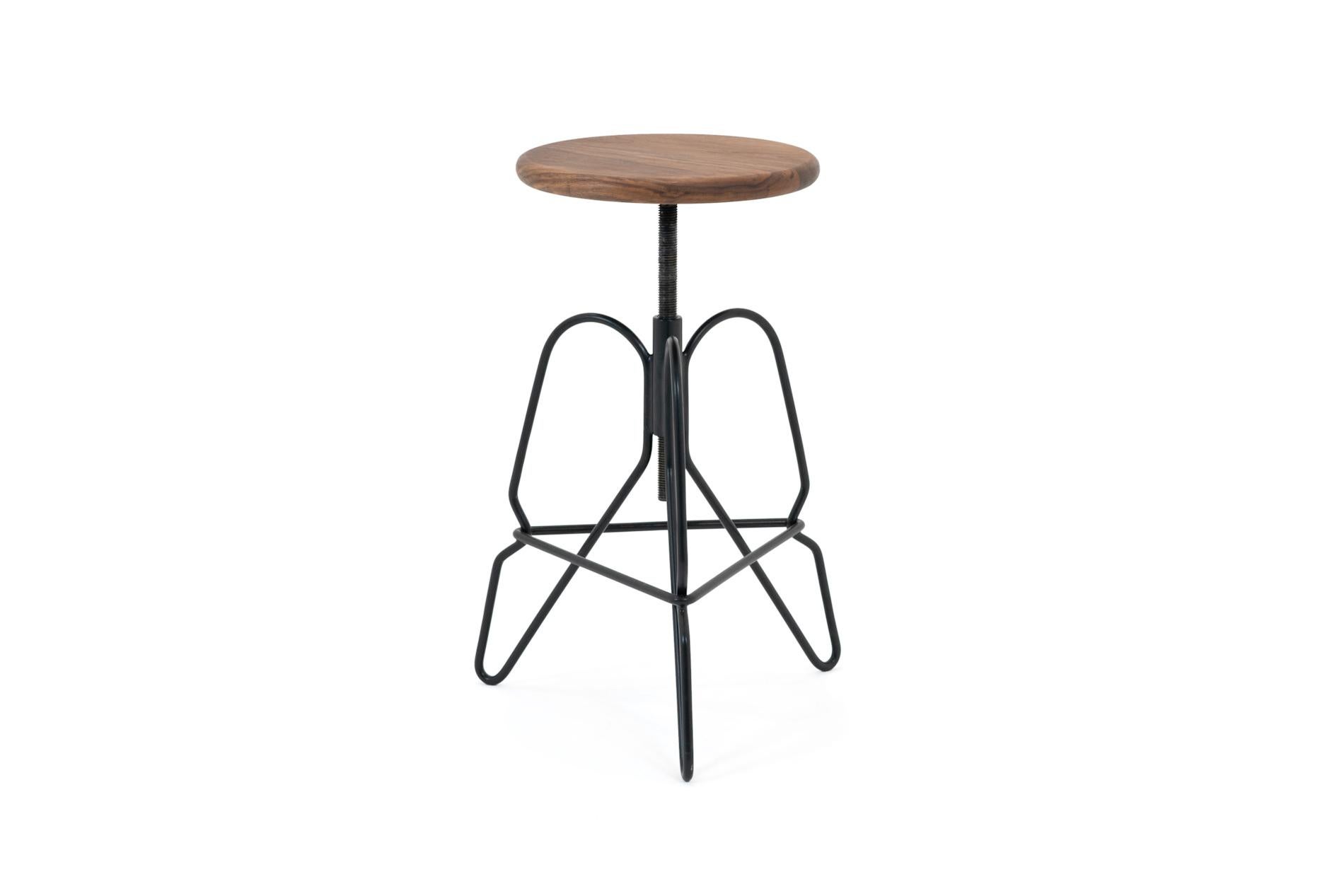 Adjustable Rig Stool in Solid Black Walnut Wood and Hand Bent Steel In Excellent Condition In beirut, LB