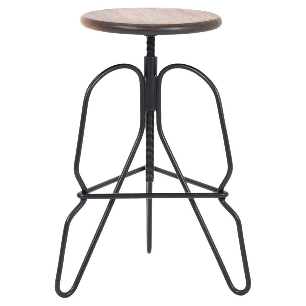 Adjustable Rig Stool in Solid Black Walnut Wood and Hand Bent Steel 'M' For Sale