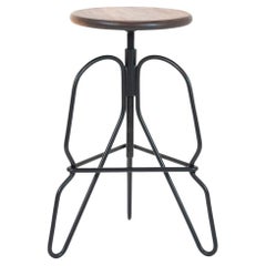 Adjustable Rig Stool in Solid Black Walnut Wood and Hand Bent Steel 'M'
