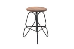 Adjustable Rig Stool in Solid Black Walnut Wood and Hand Bent Steel, 'S'