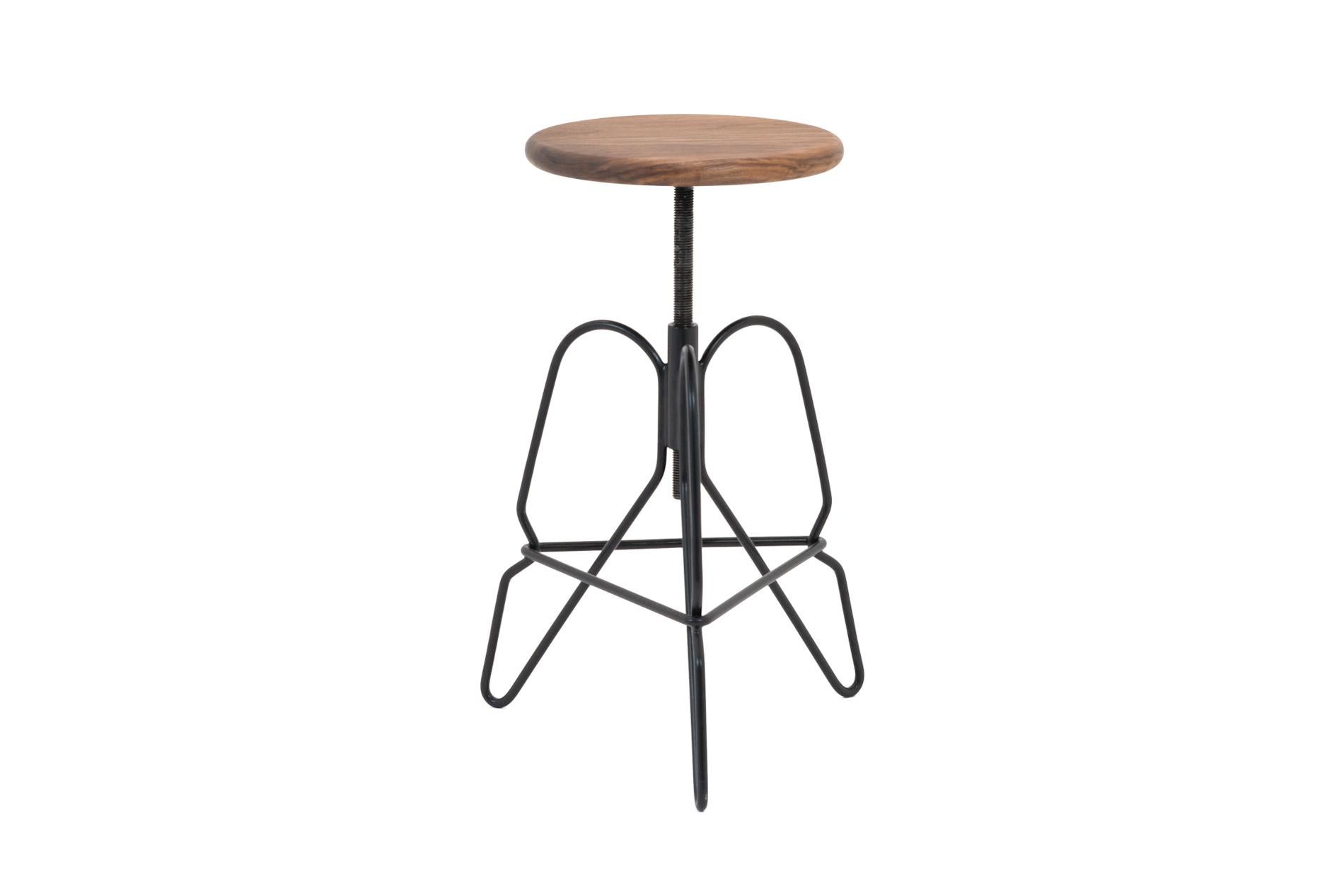 Lebanese Adjustable Rig Stool in Solid Black Walnut Wood and Hand Bent Steel, 'S' For Sale