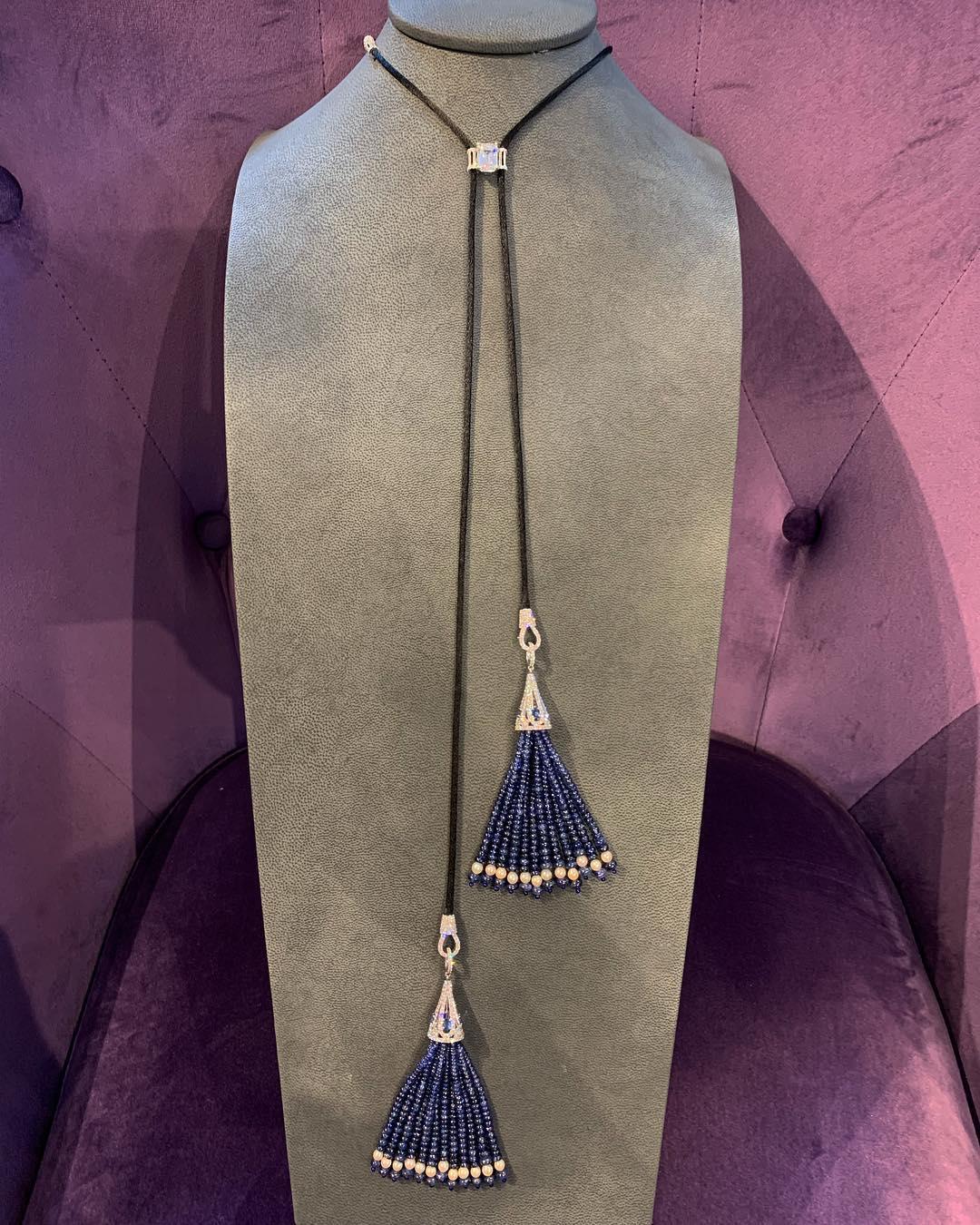 Modern Adjustable Sapphire and Diamond Tassel Necklace