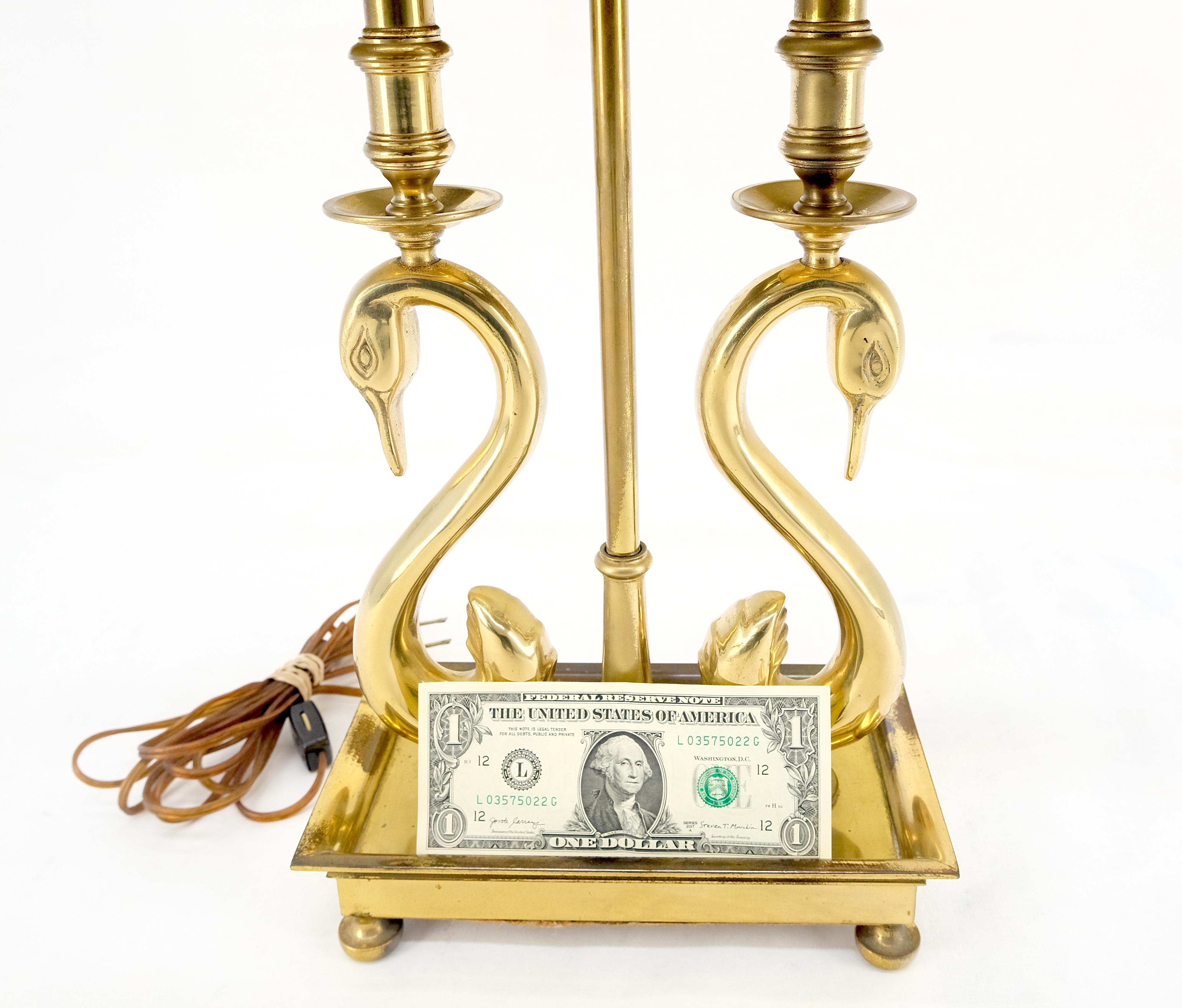 Adjustable Shade Swans Lire Looking Base Heavy Solid Brass Base Table Lamp MINT! For Sale 6
