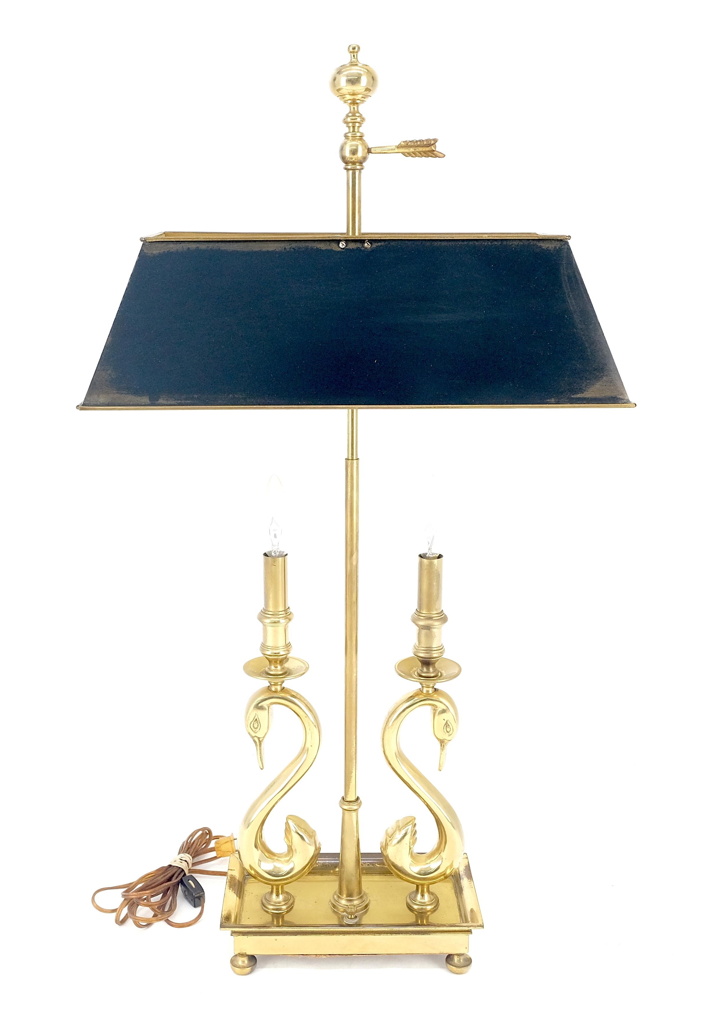 American Adjustable Shade Swans Lire Looking Base Heavy Solid Brass Base Table Lamp MINT! For Sale
