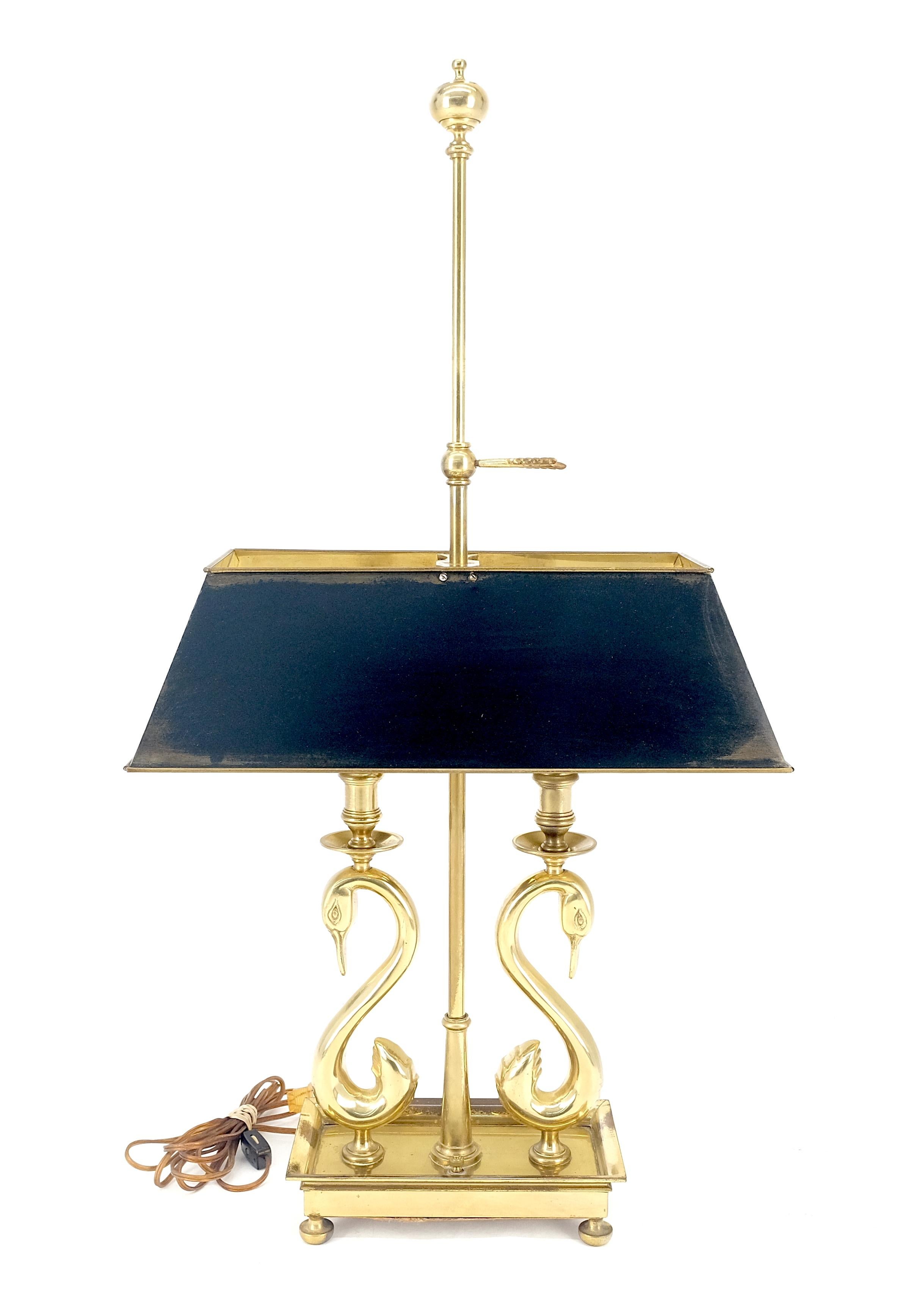 Adjustable Shade Swans Lire Looking Base Heavy Solid Brass Base Table Lamp MINT! For Sale 1