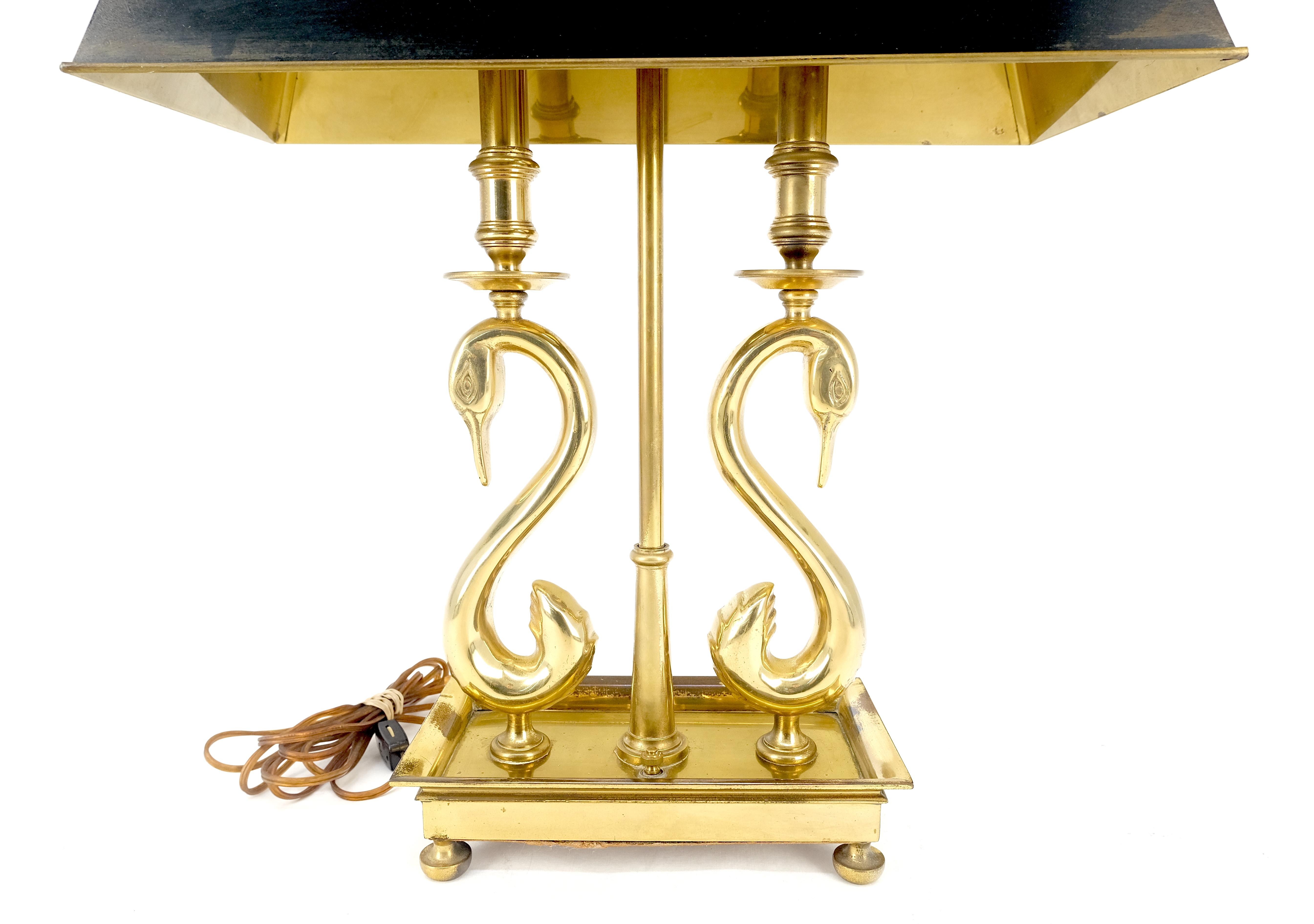 Adjustable Shade Swans Lire Looking Base Heavy Solid Brass Base Table Lamp MINT! For Sale 2