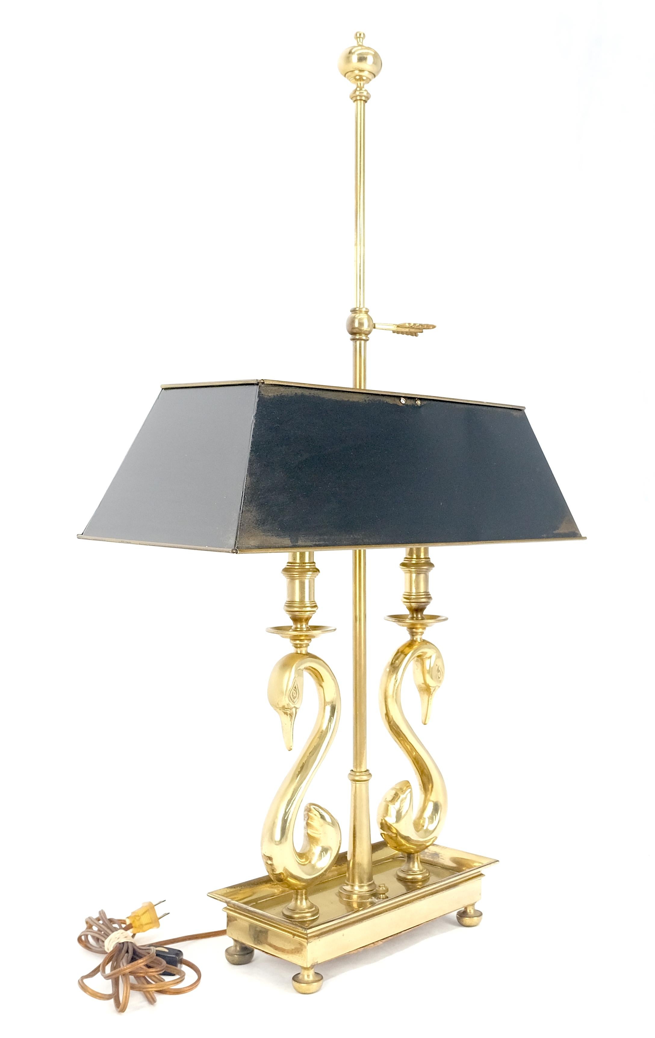 Adjustable Shade Swans Lire Looking Base Heavy Solid Brass Base Table Lamp MINT! For Sale 3