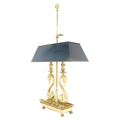 Adjustable Shade Swans Lire Looking Base Heavy Solid Brass Base Table Lamp MINT!