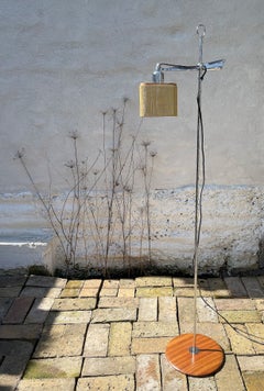 Lampadaire moderniste espagnol ajustable, Chrome, Wood Wood, Rattan, 2010s