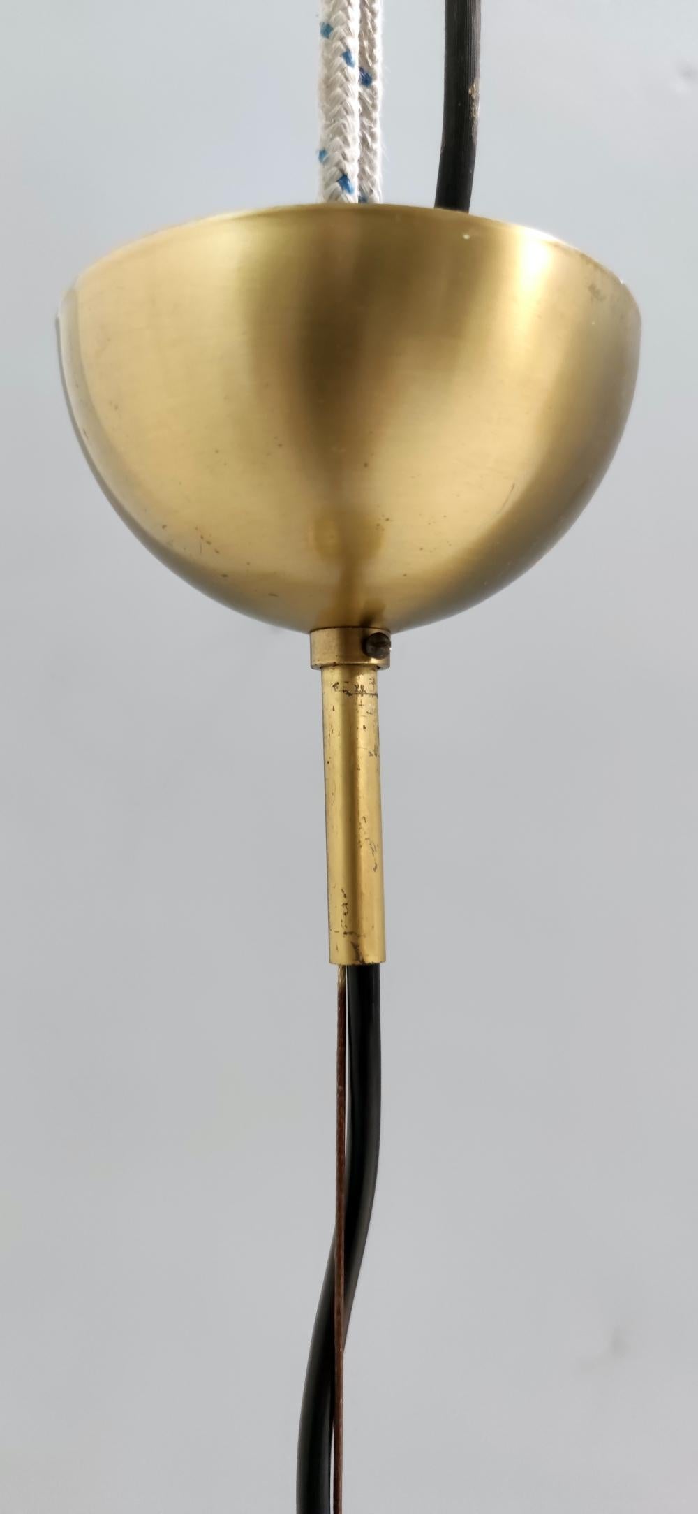 Adjustable Spheric Murano Glass and Brushed Brass Pendant by VeArt, Italy, 1970s 2