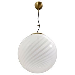 Adjustable Spheric Murano Glass and Brushed Brass Pendant by VeArt, Italy, 1970s