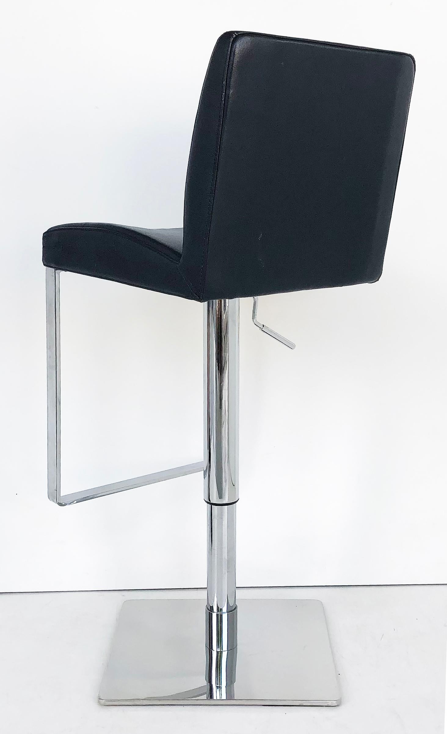 Contemporary Adjustable Stainless Steel/Leather Counter/Bar Stools, Set of 3 For Sale