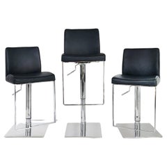 Vintage Adjustable Stainless Steel/Leather Counter/Bar Stools, Set of 3