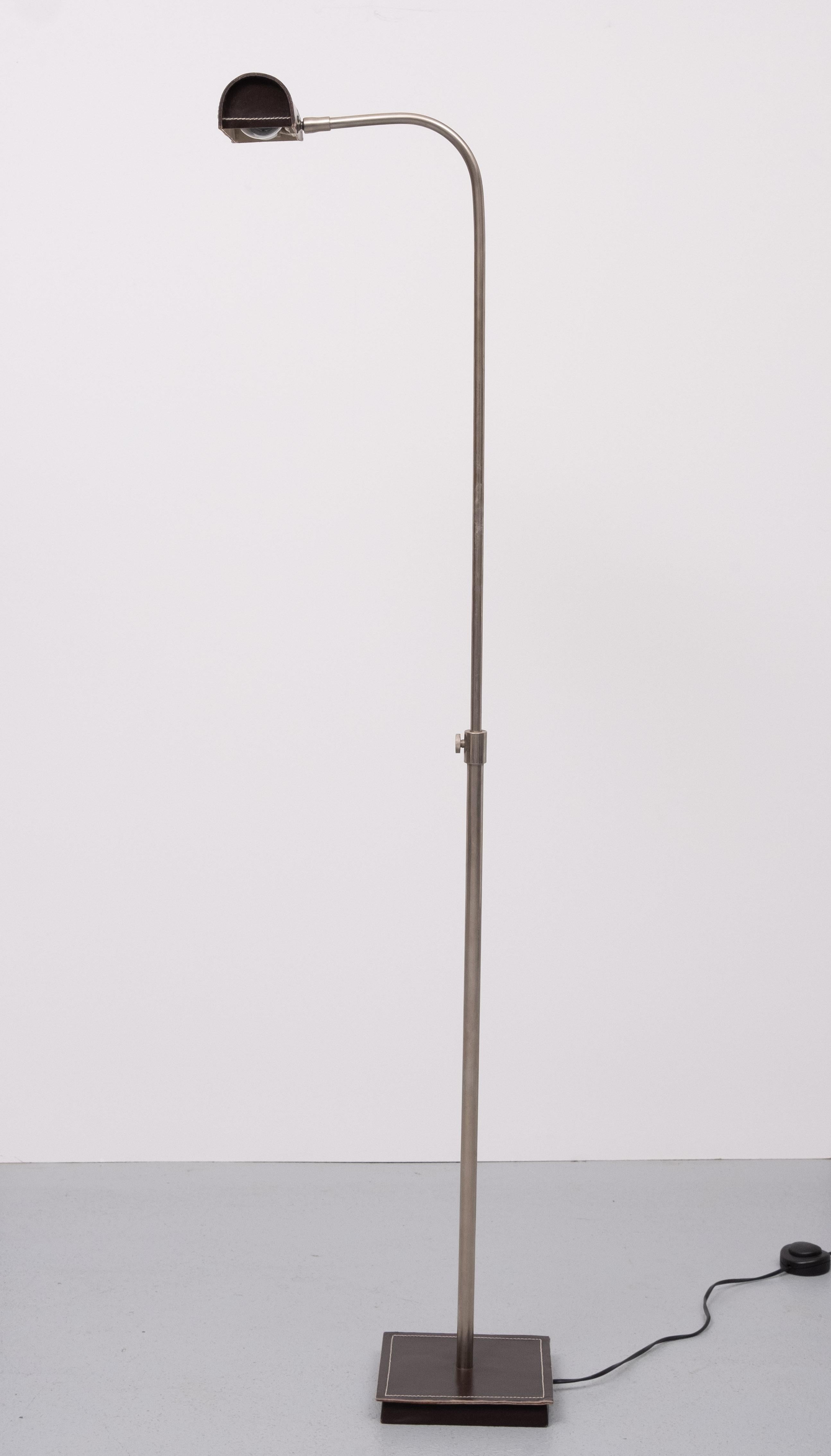 Adjustable Stich Leather floor lamp . France  For Sale 4