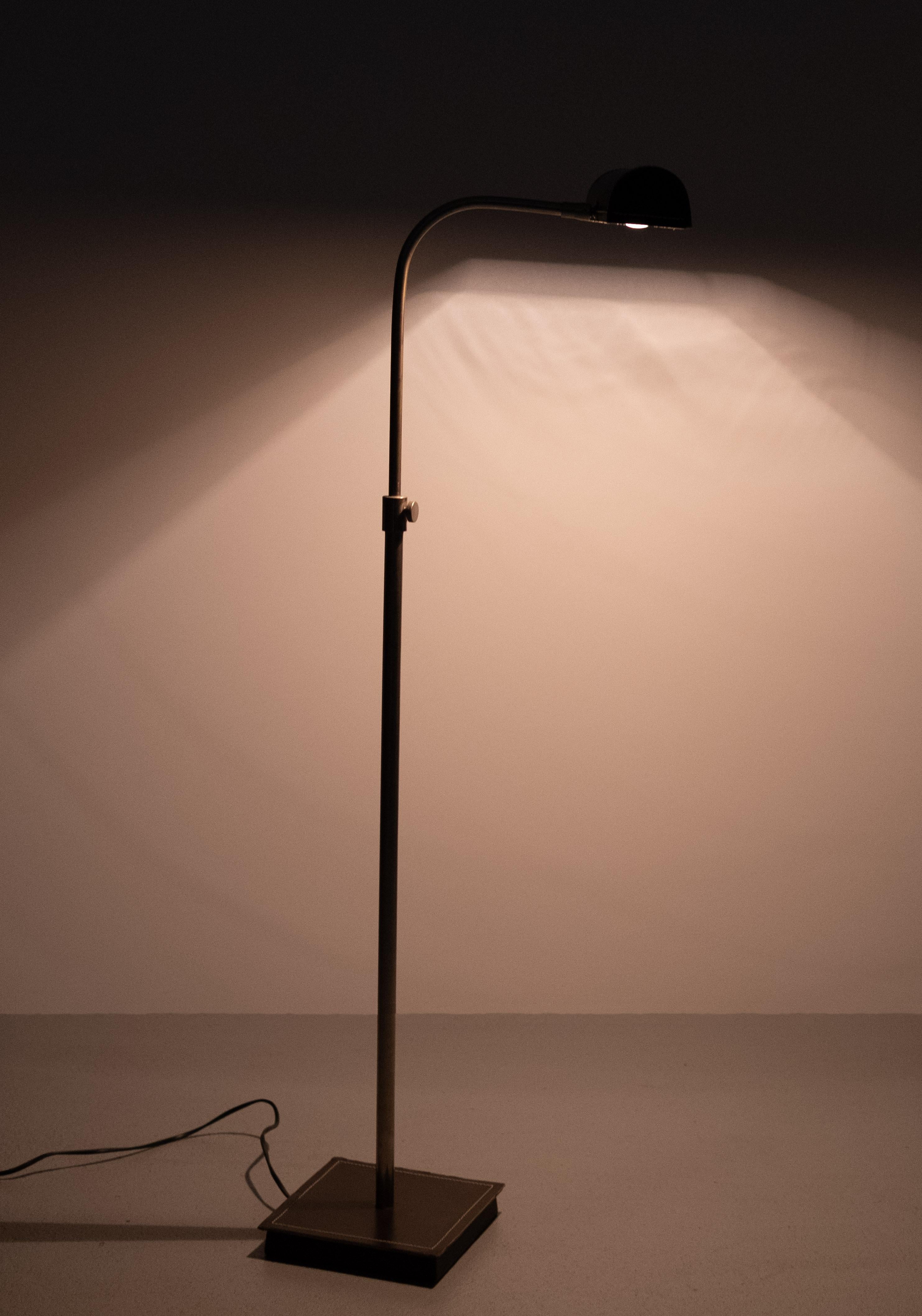 Adjustable Stich Leather floor lamp . France  For Sale 6