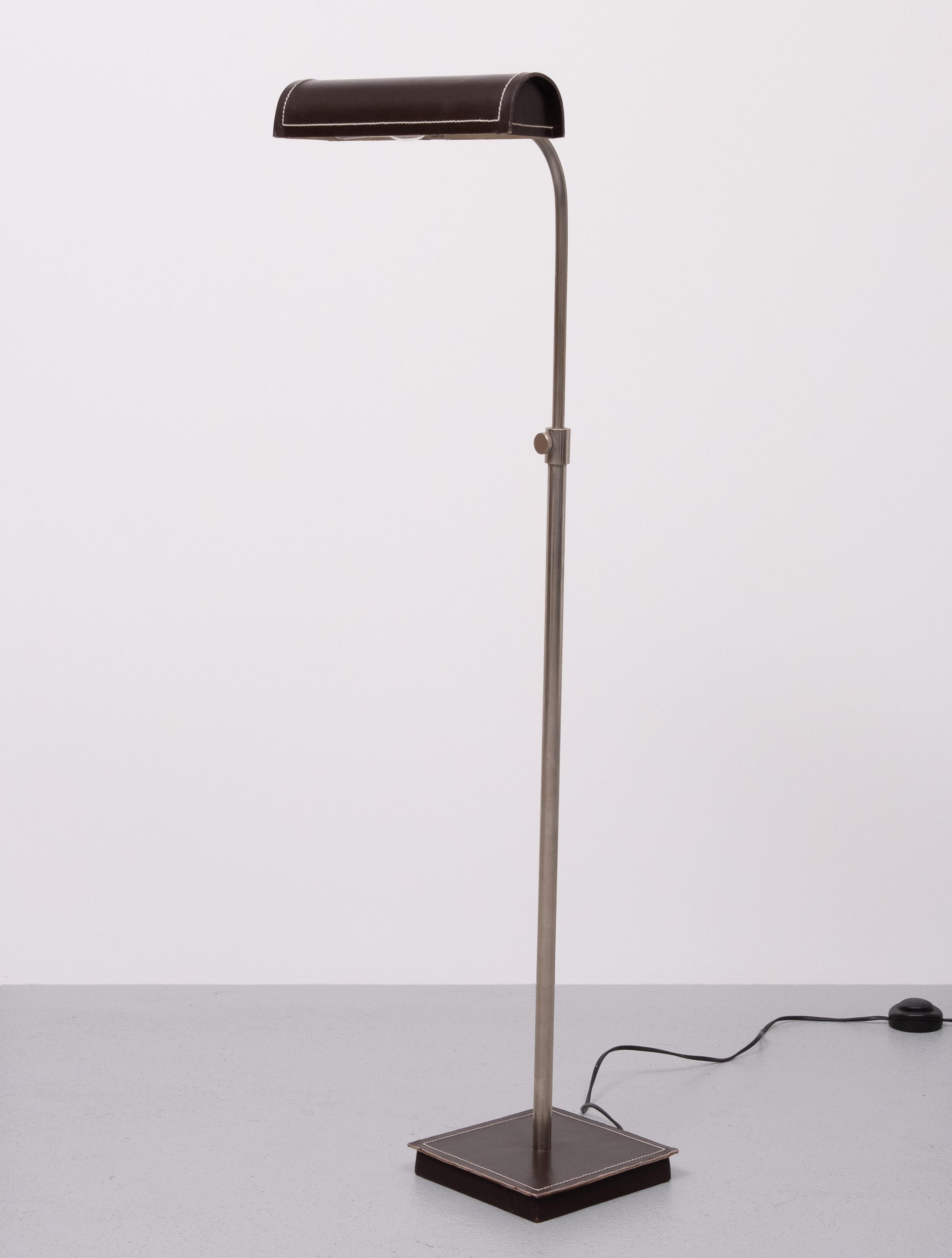 Adjustable Stich Leather floor lamp . France  In Good Condition For Sale In Den Haag, NL