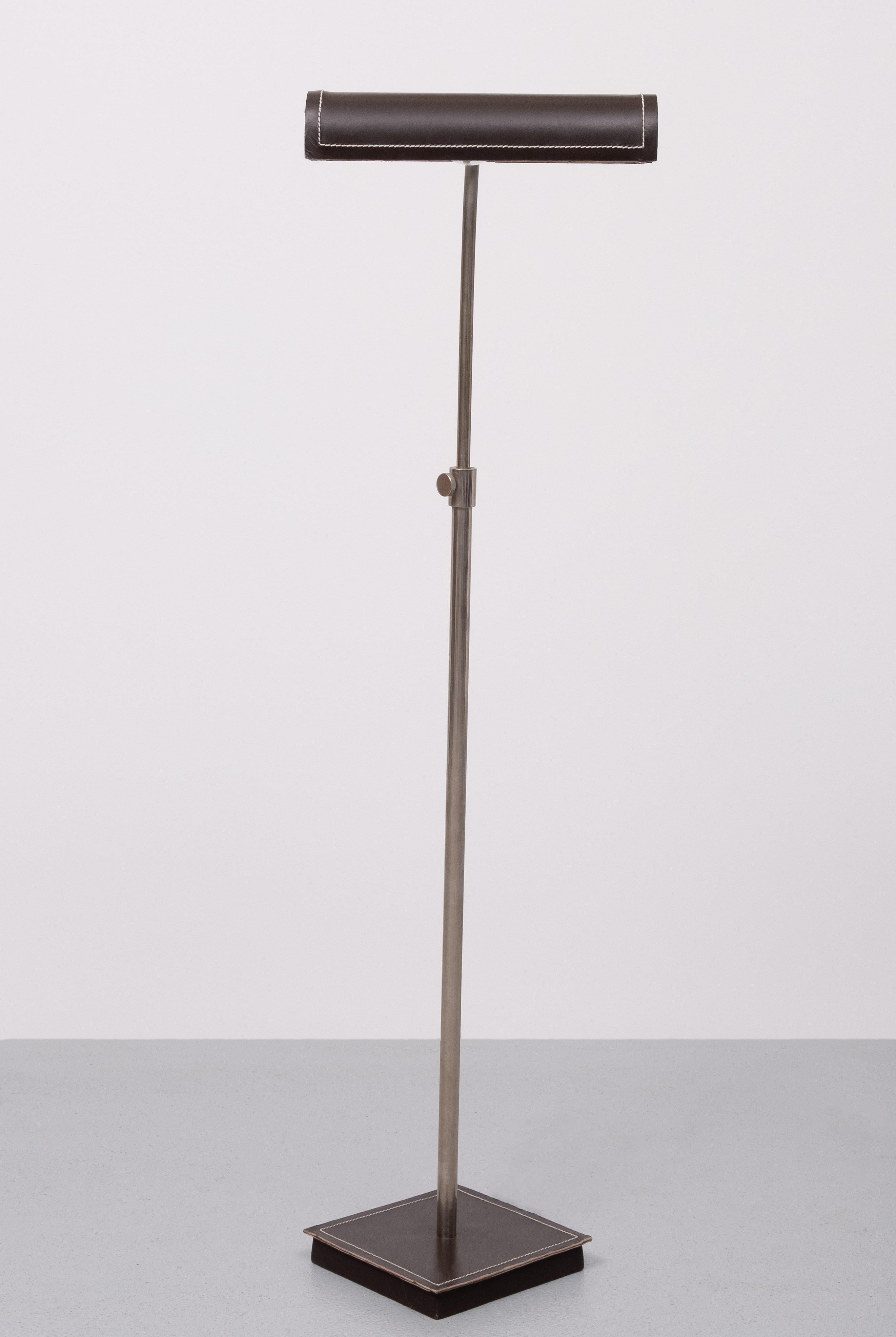 Late 20th Century Adjustable Stich Leather floor lamp . France  For Sale
