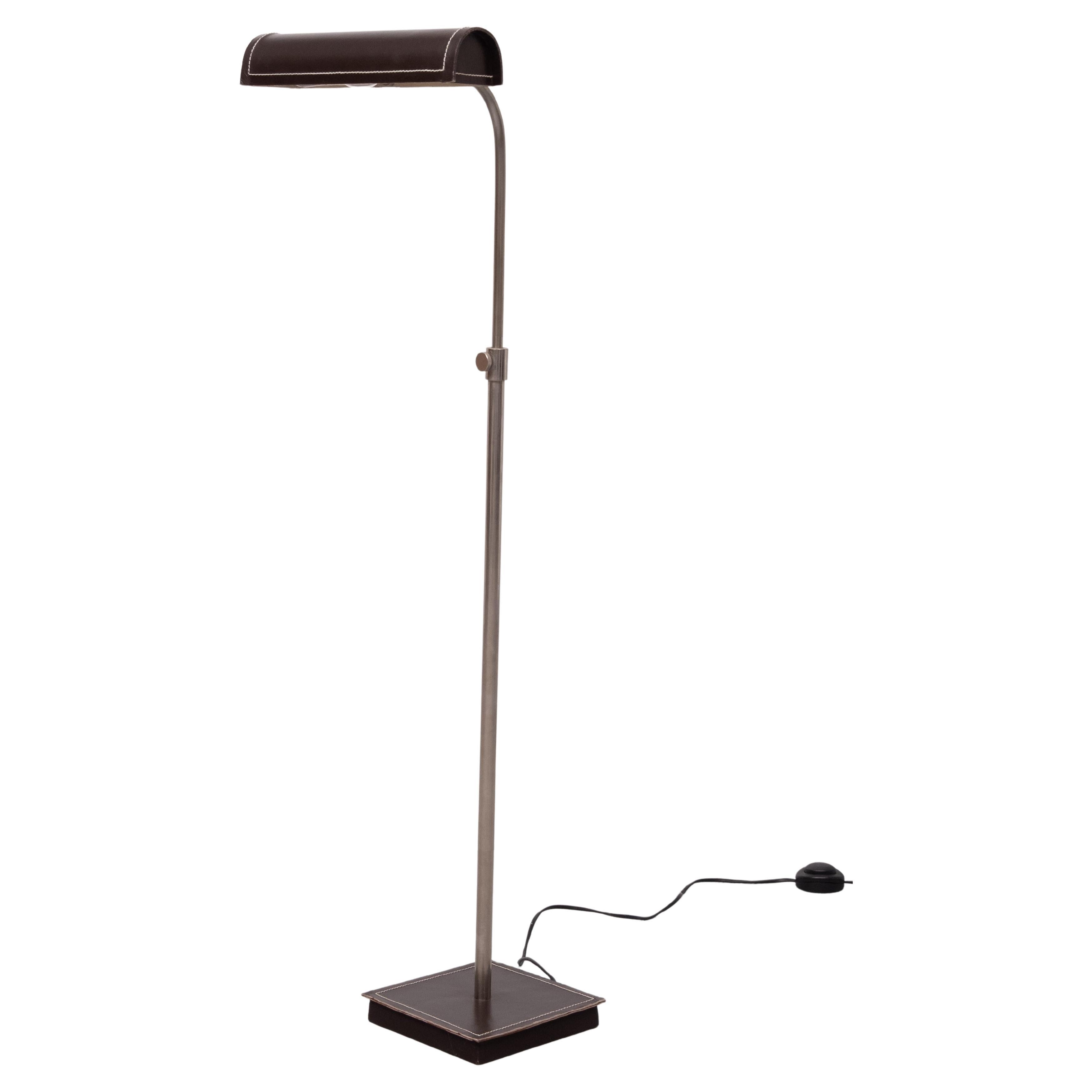 Adjustable Stich Leather floor lamp . France  For Sale