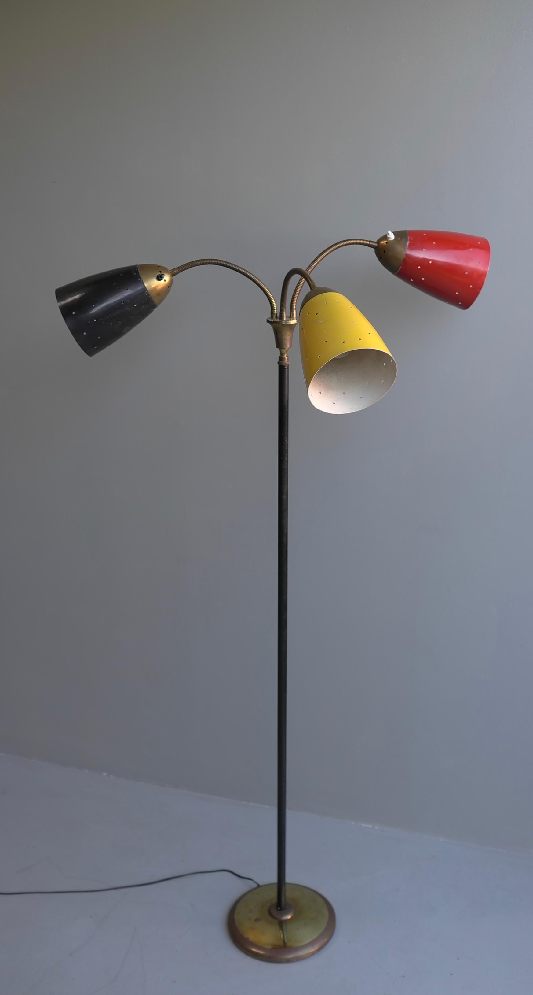 Adjustable Italian Floor Lamp with Three Colored Shades, 1950s 3
