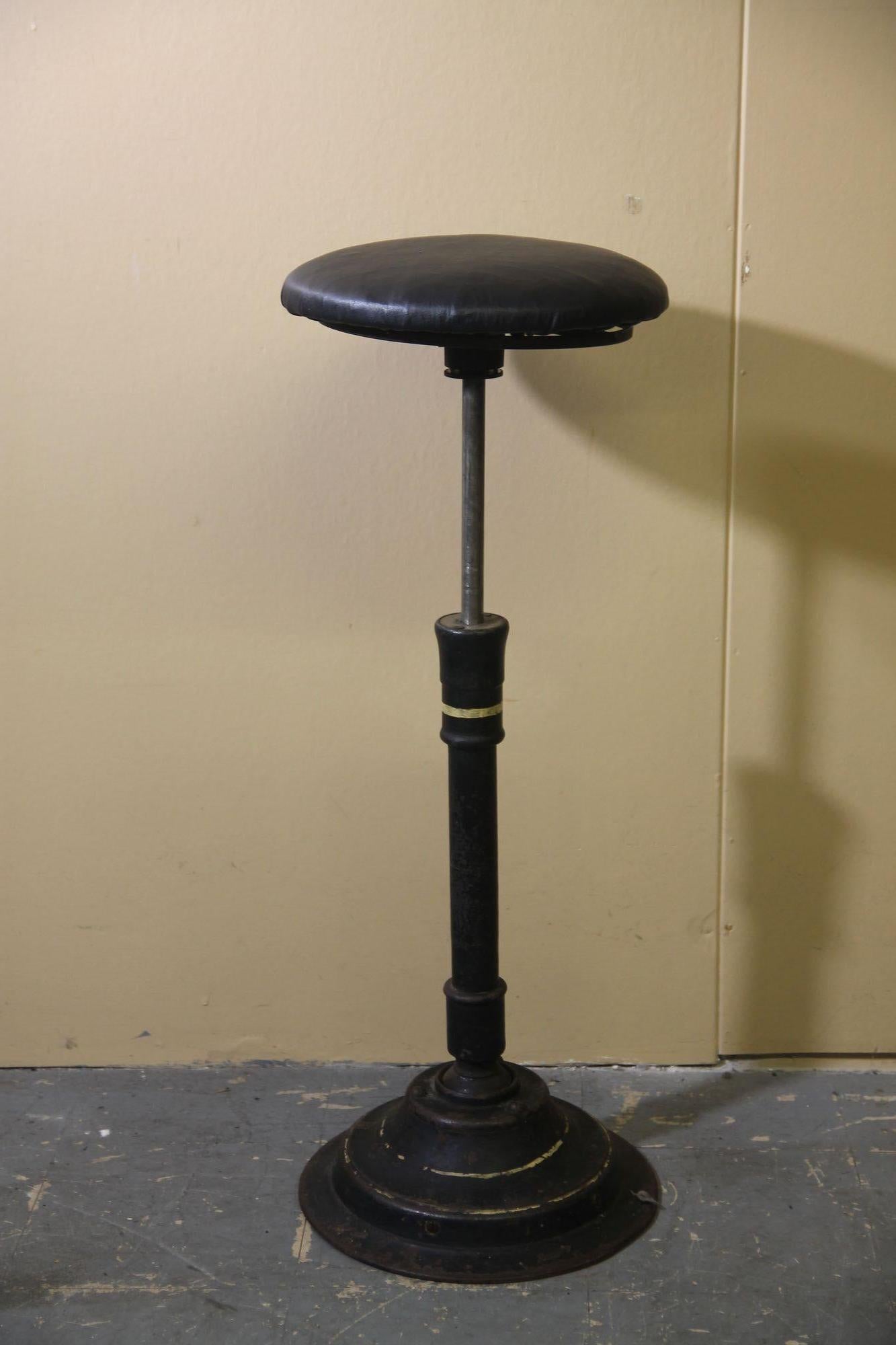 Pleased to offer this great adjustable stool. The stool height goes from 23 inches to 30 inches. Also the stool sits on a ball joint so you can lean the stool in many directions while you are seated on it. Not many of these come to market.