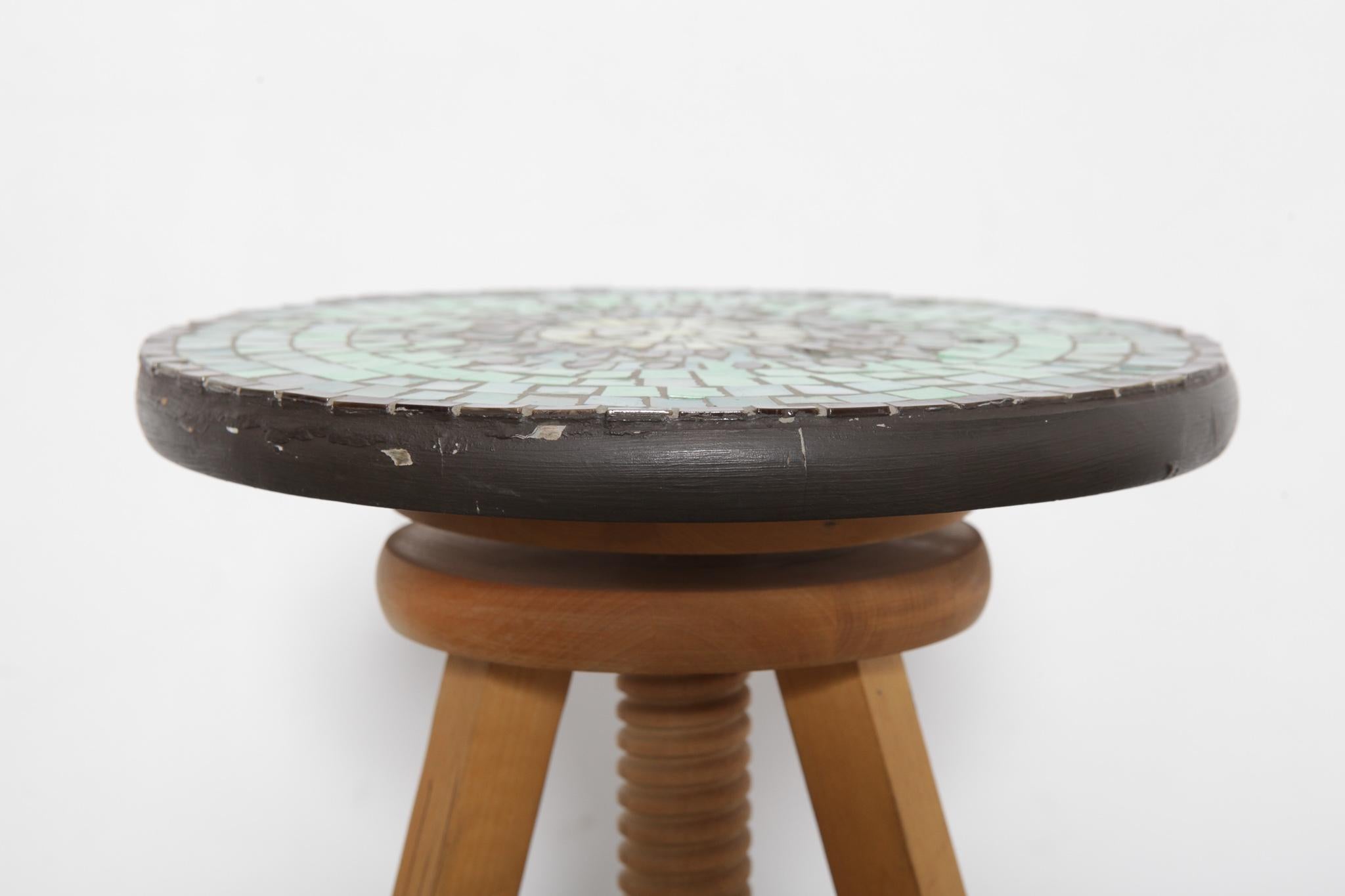 Mid-Century Modern Adjustable Stool from Finland with Mosaic Tile Seat by Designer Martin Cheek