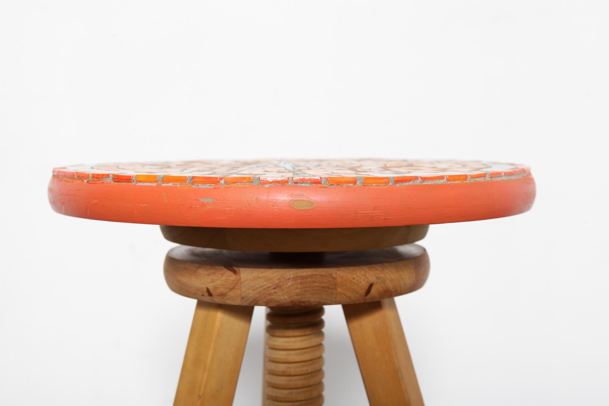 Finnish Adjustable Stool from Finland with Mosaic Tile Seat by Designer Martin Cheek For Sale