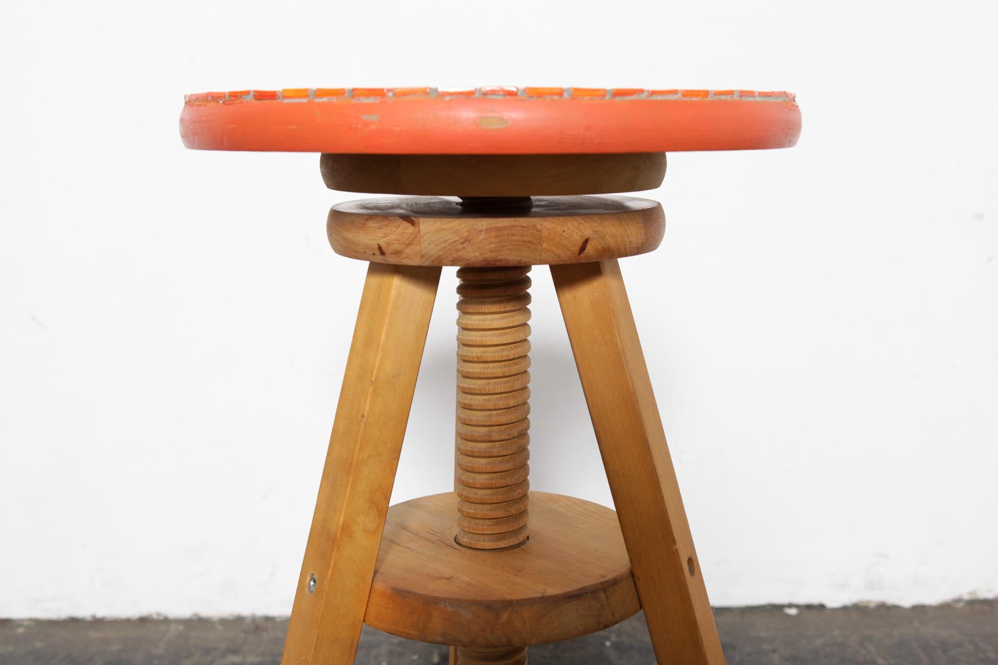 Oiled Adjustable Stool from Finland with Mosaic Tile Seat by Designer Martin Cheek For Sale