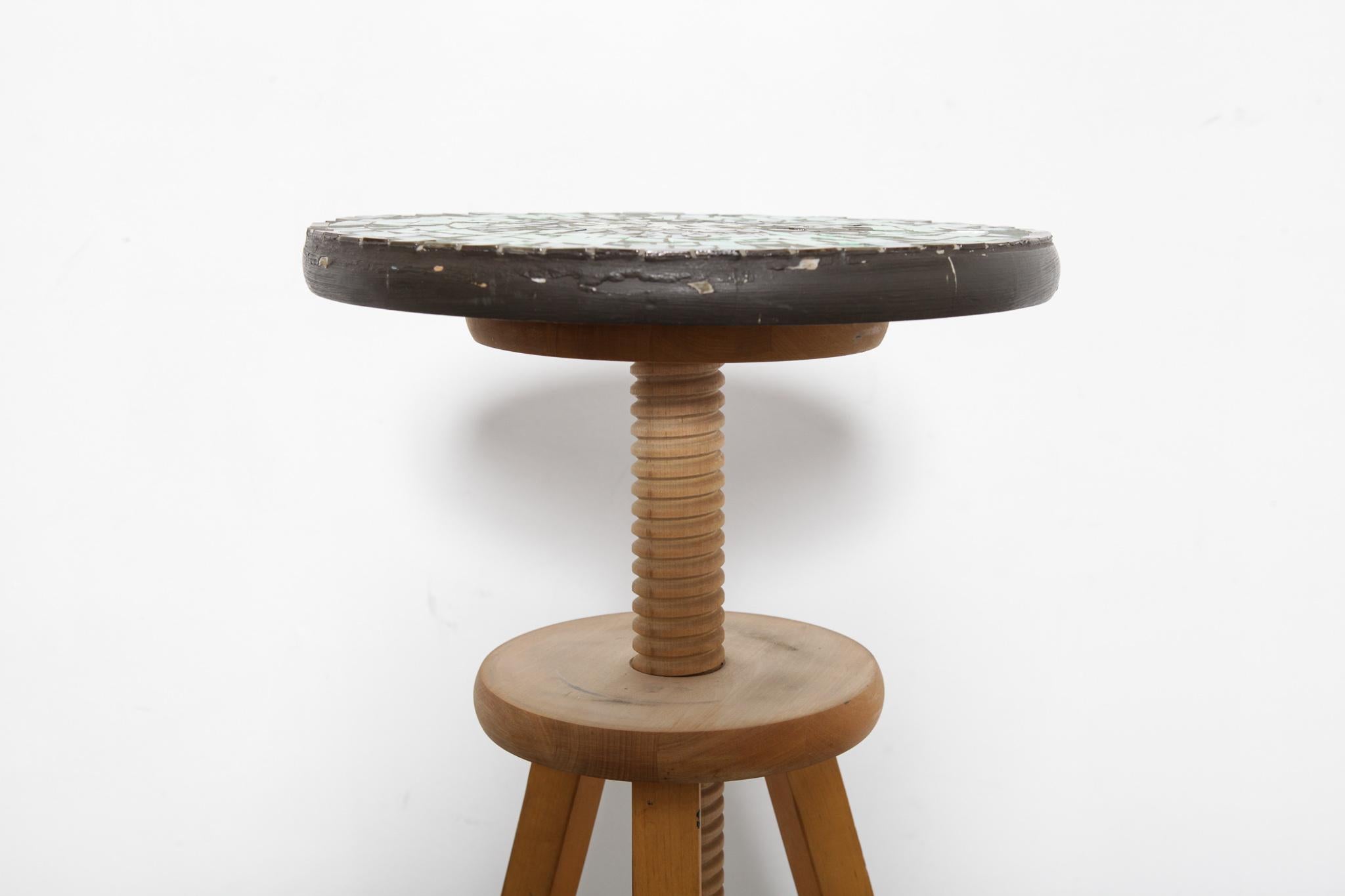 Adjustable Stool from Finland with Mosaic Tile Seat by Designer Martin Cheek In Good Condition In North Hollywood, CA