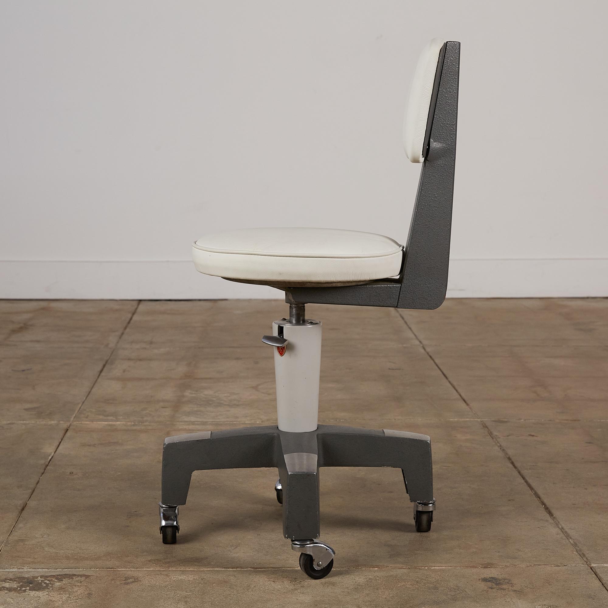Adjustable Stool with Leather Seat by American Optical In Excellent Condition In Los Angeles, CA