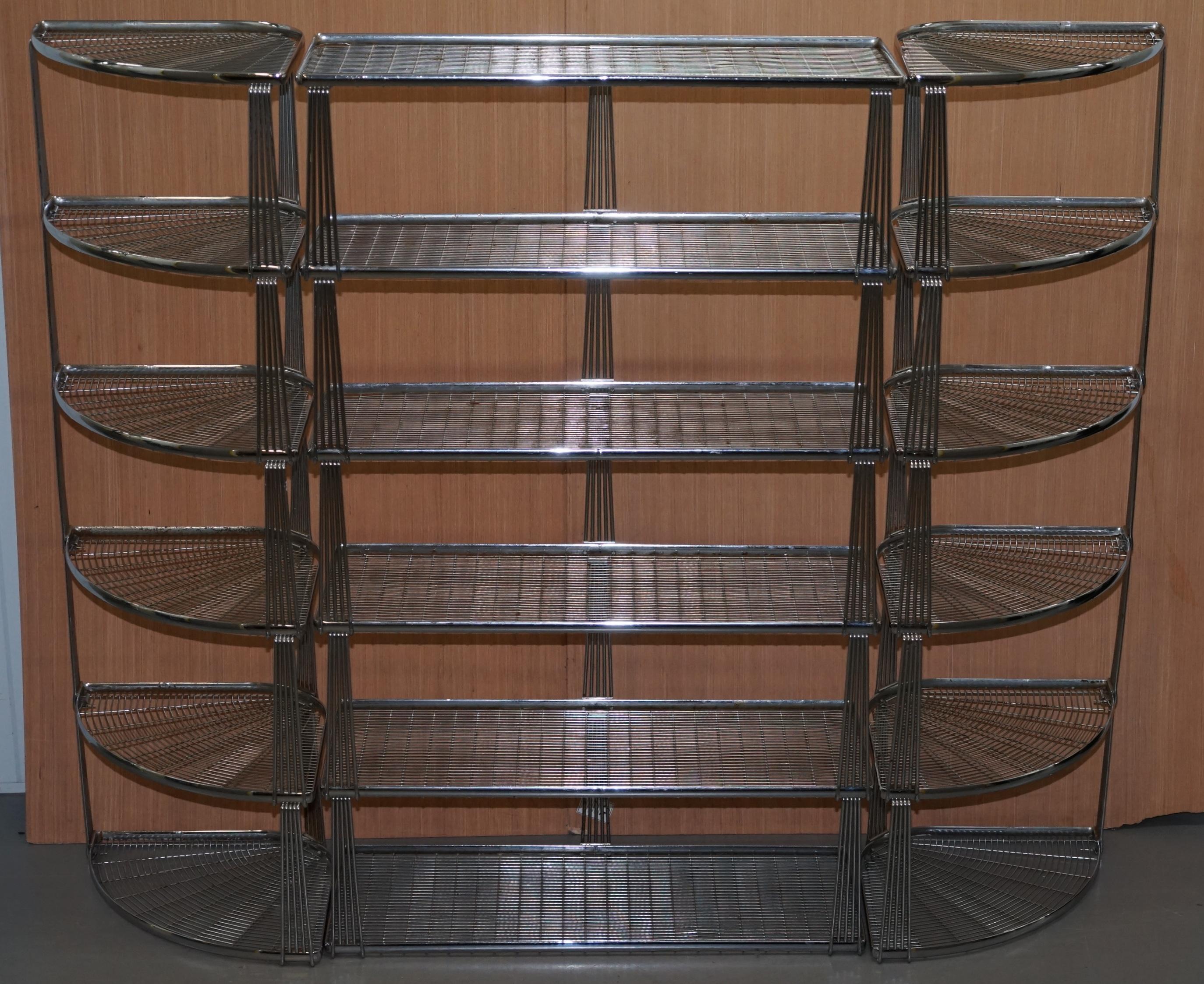 Adjustable Suite of Vintage 1960s Chromed Beanstalk Shelving Modular Bookcases 6