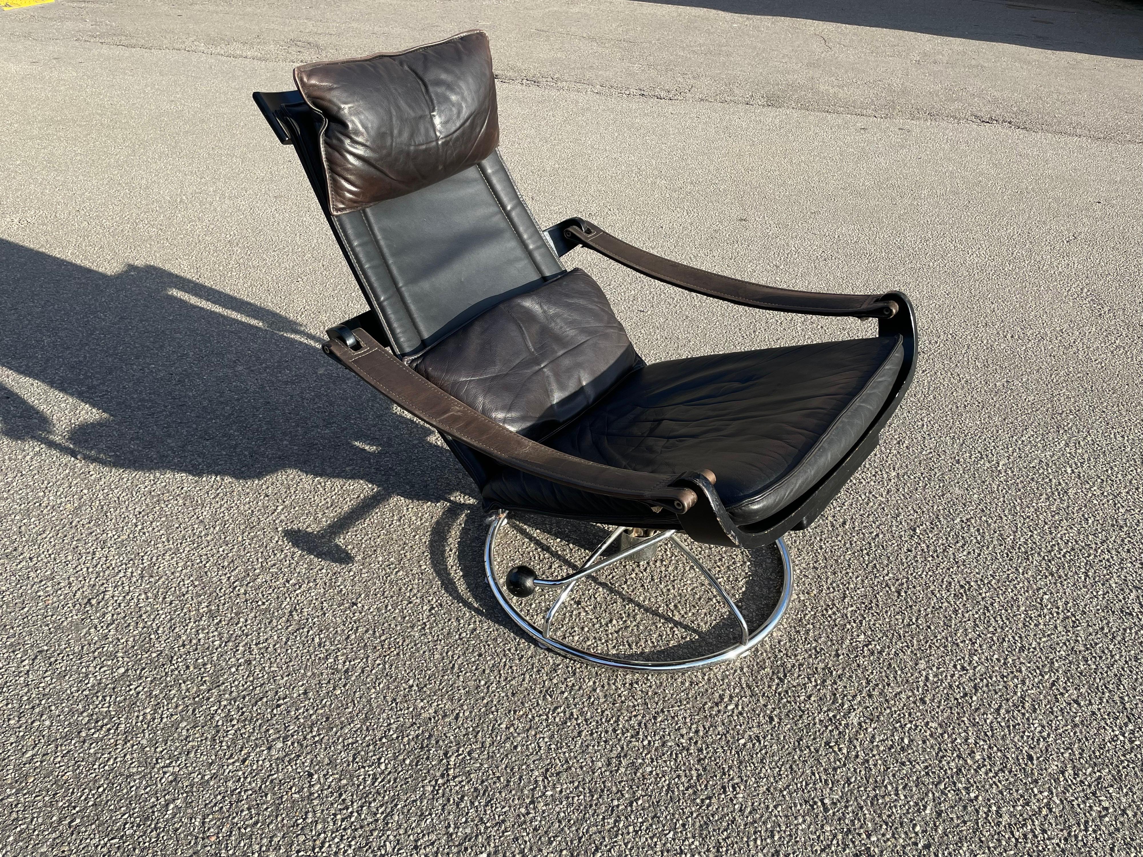 Mid-Century Modern Adjustable Swedish Leather Lounge Chair by Åke Fribytter for Nelo Möbel, 1970s