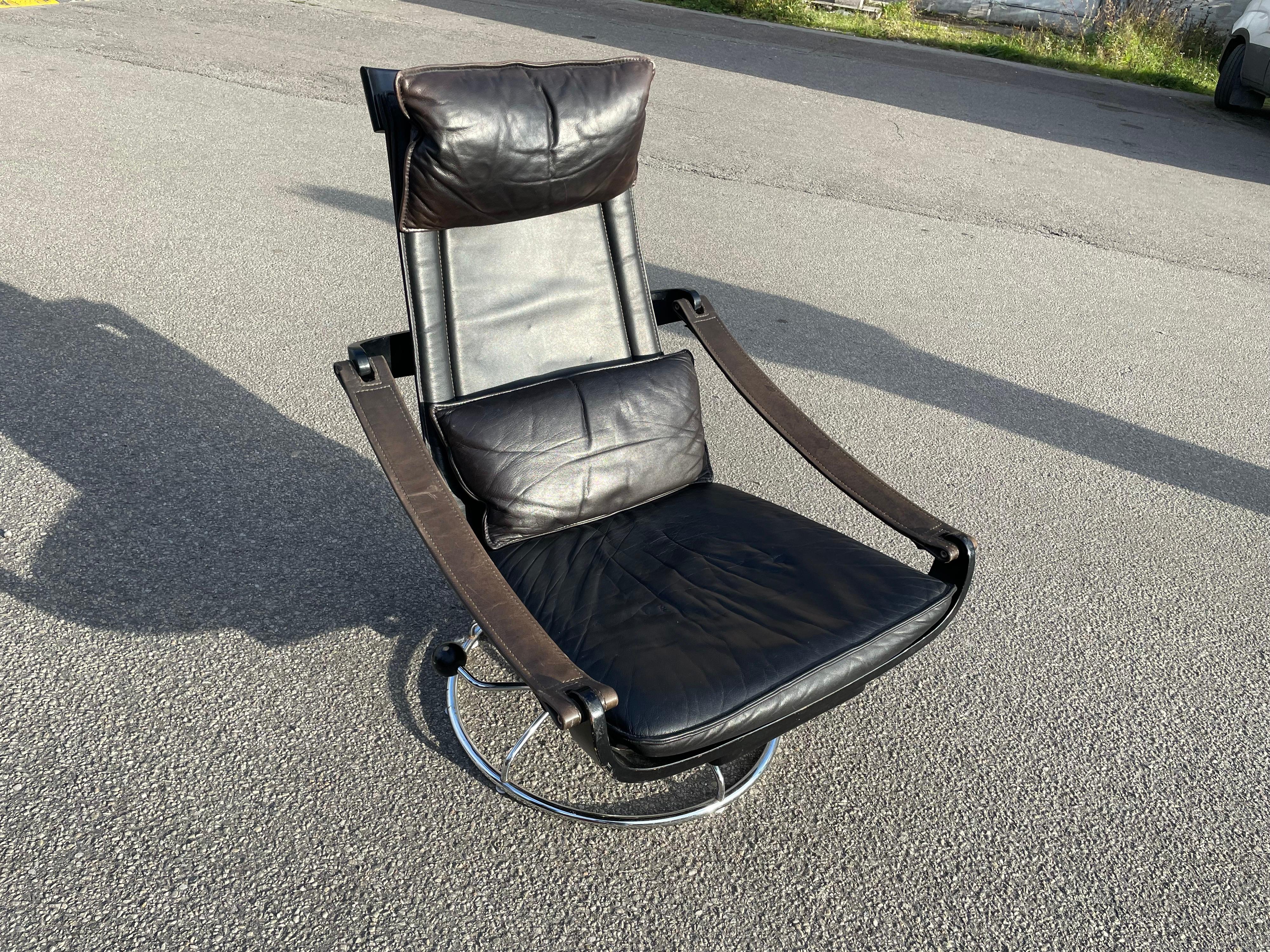 Adjustable Swedish Leather Lounge Chair by Åke Fribytter for Nelo Möbel, 1970s 1