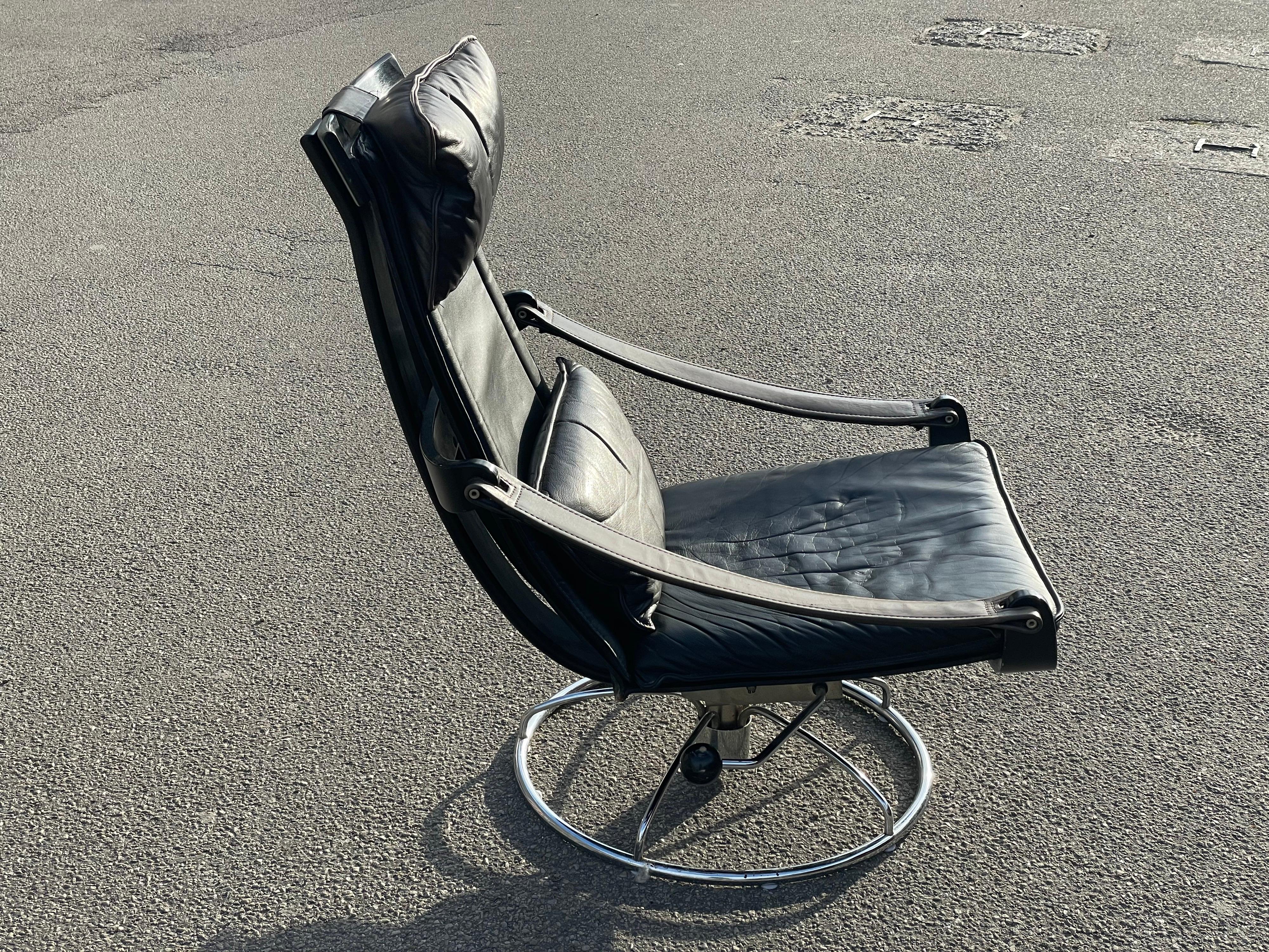 Adjustable Swedish Leather Lounge Chair by Åke Fribytter for Nelo Möbel, 1970s 2