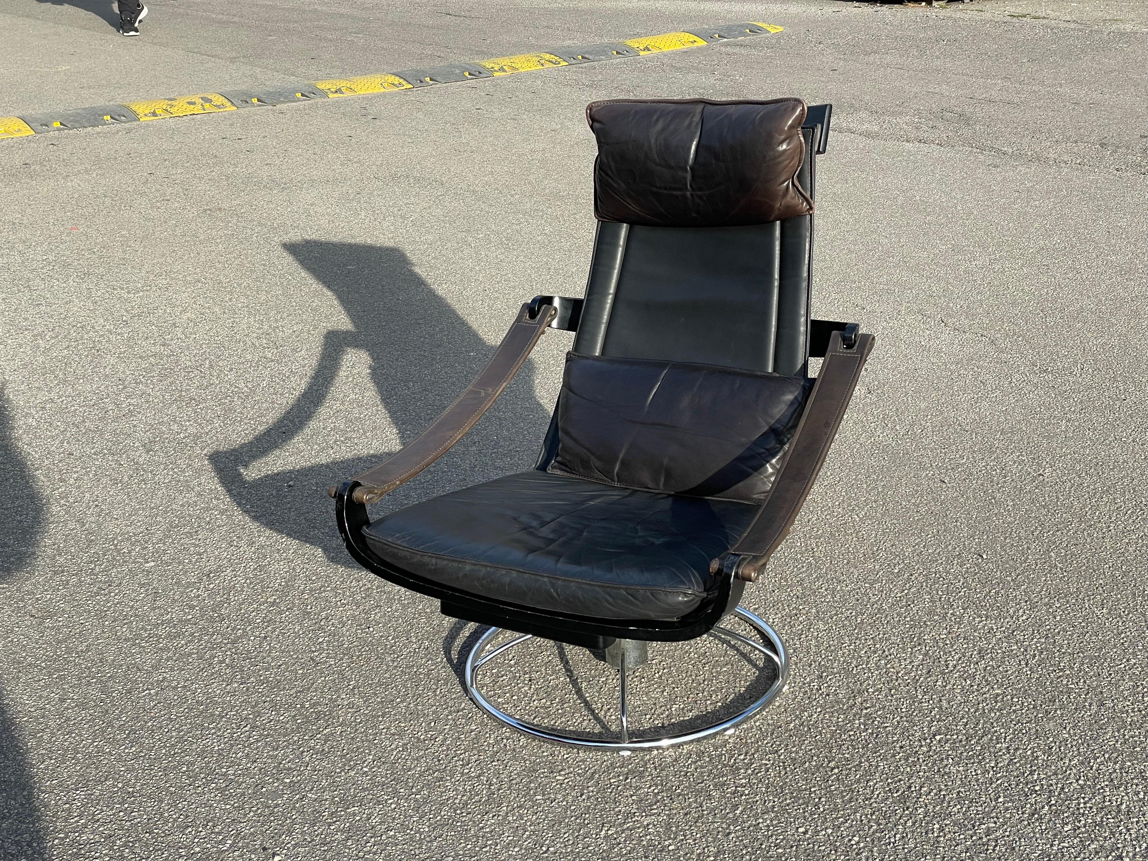 Adjustable Swedish Leather Lounge Chair by Åke Fribytter for Nelo Möbel, 1970s 3