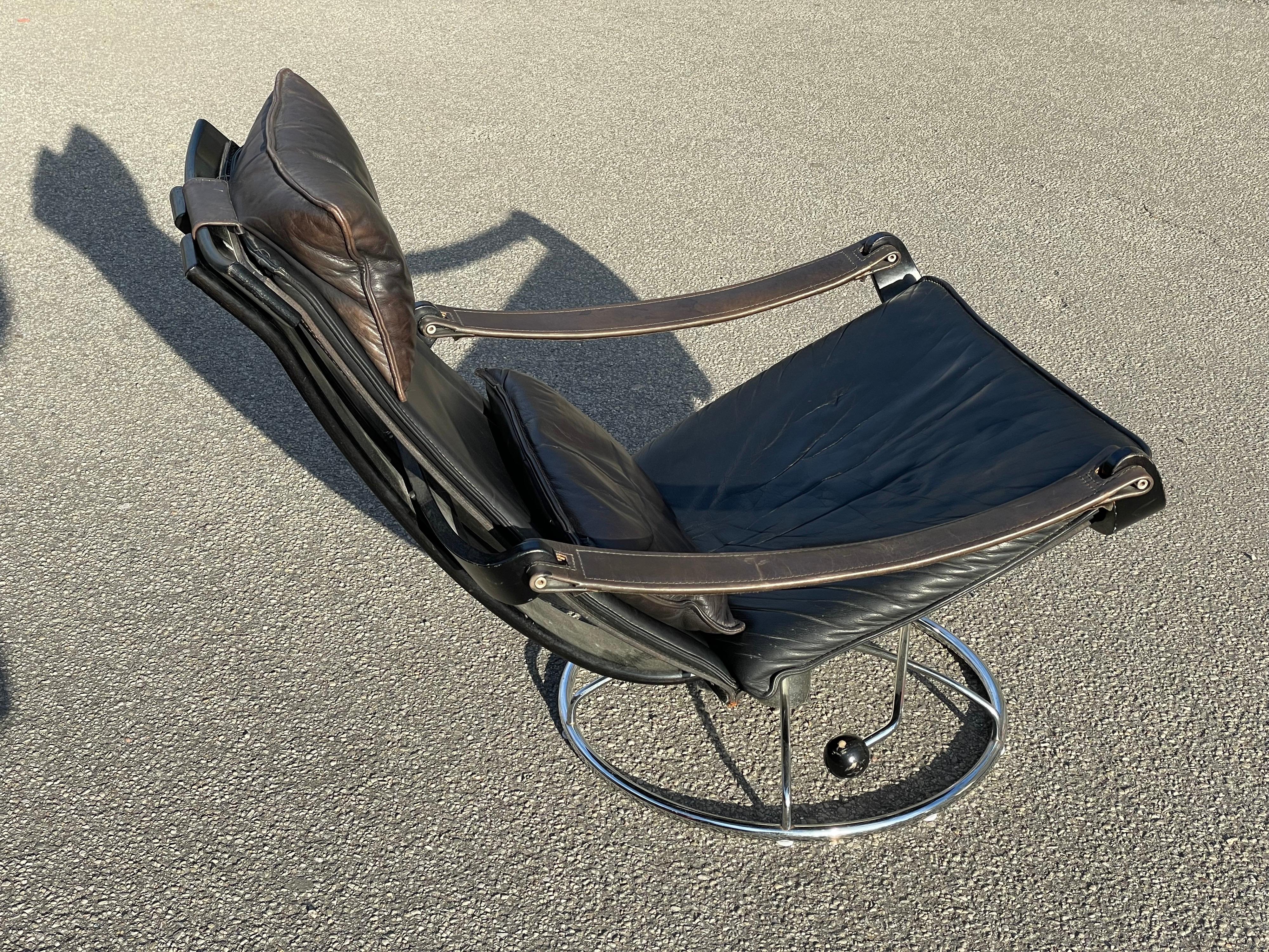 Adjustable Swedish Leather Lounge Chair by Åke Fribytter for Nelo Möbel, 1970s 4