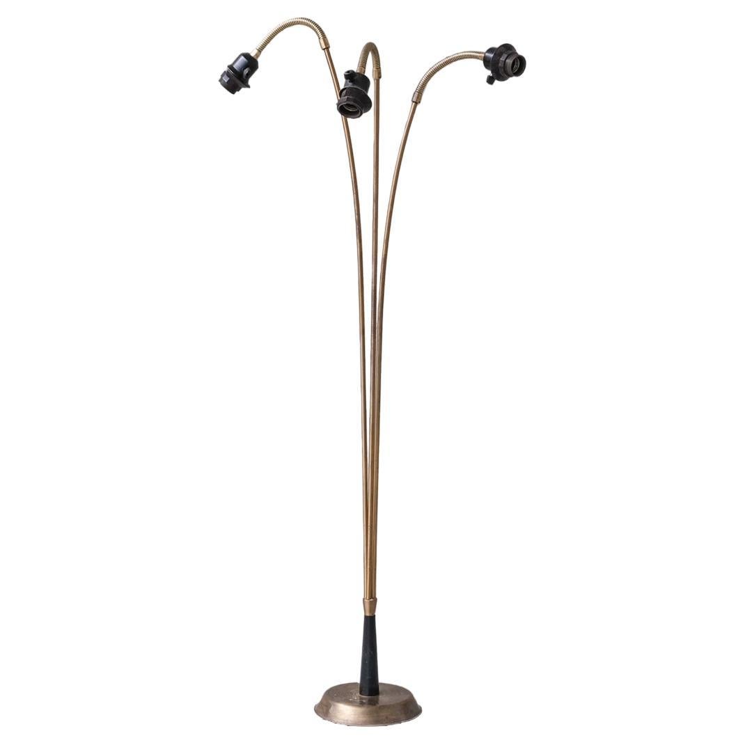 Adjustable Swedish Mid-Century Brass Three Way Floor Lamp For Sale
