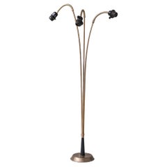 Retro Adjustable Swedish Mid-Century Brass Three Way Floor Lamp
